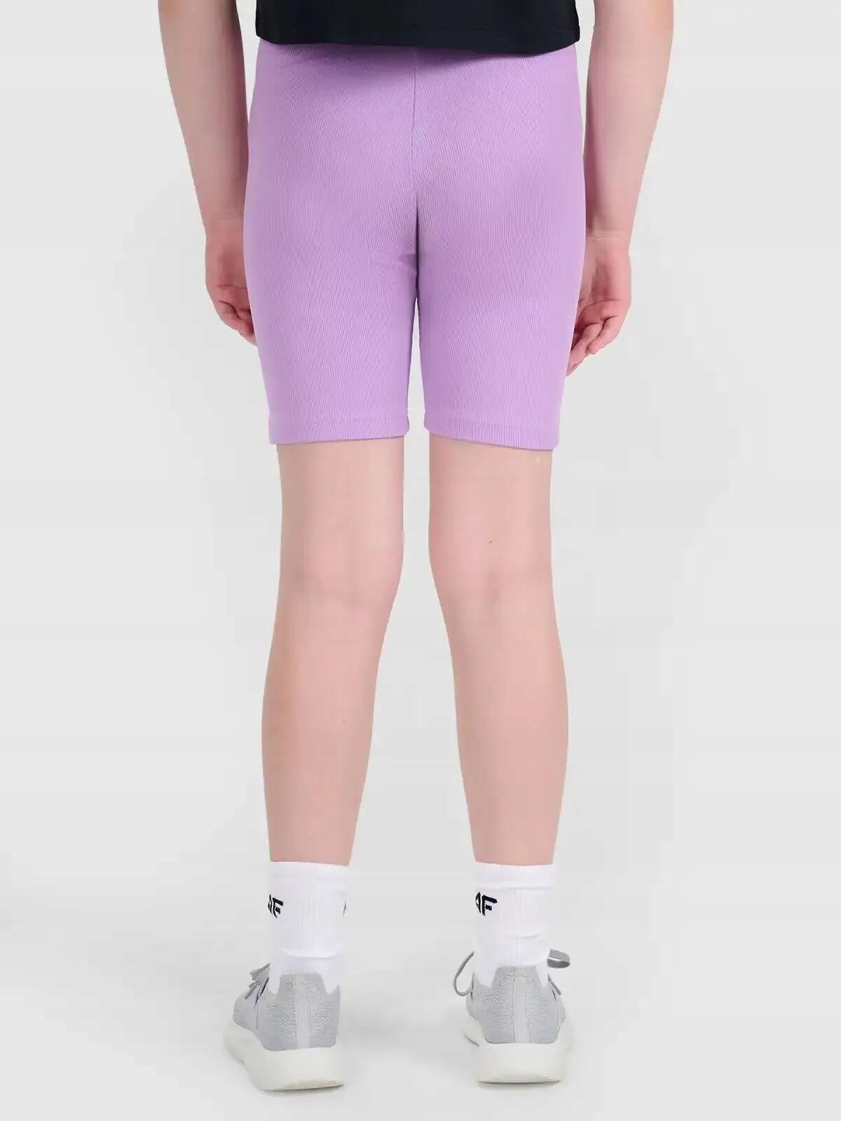 SPODENKI DZIEWCZĘCE 4F LEGGINSY KRÓTKIE KOLARKI PRĄŻKOWANE   FIOLETOWE 3/6