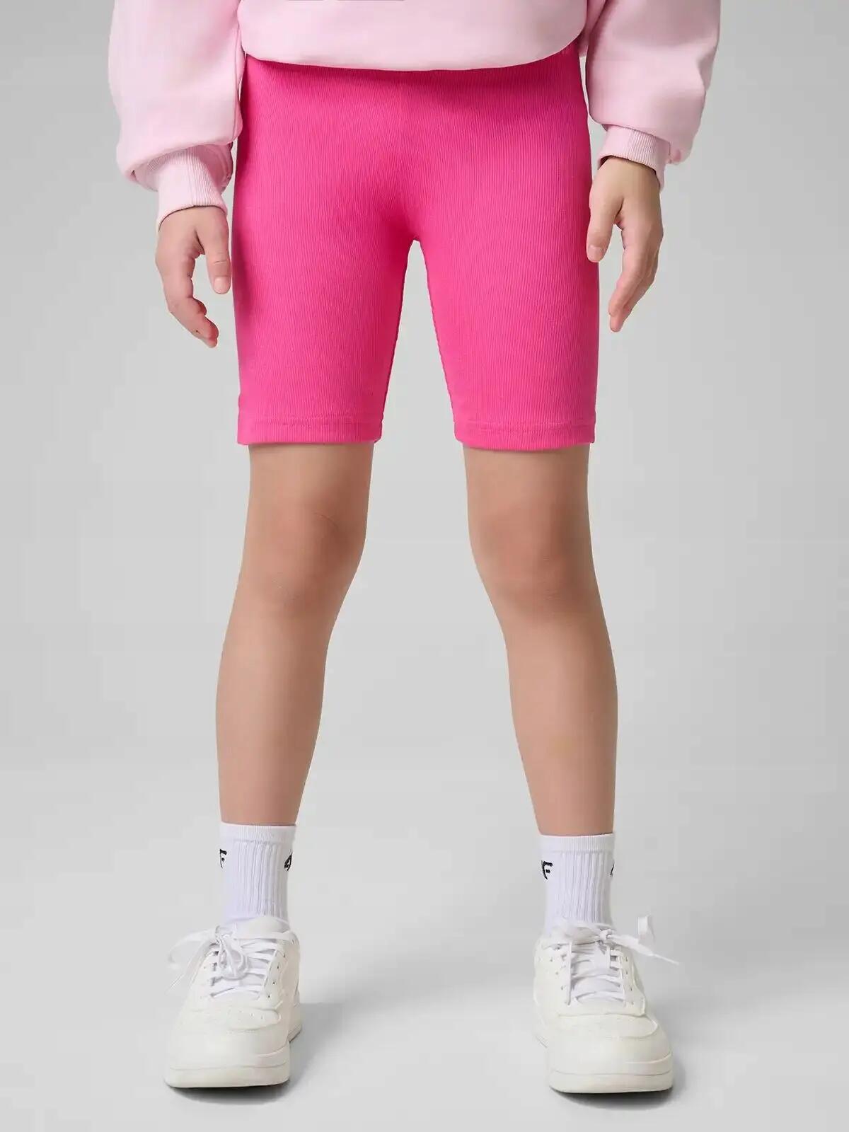 SPODENKI DZIEWCZĘCE 4F LEGGINSY KRÓTKIE KOLARKI PRĄŻKOWANE   RÓŻOWE 4/11