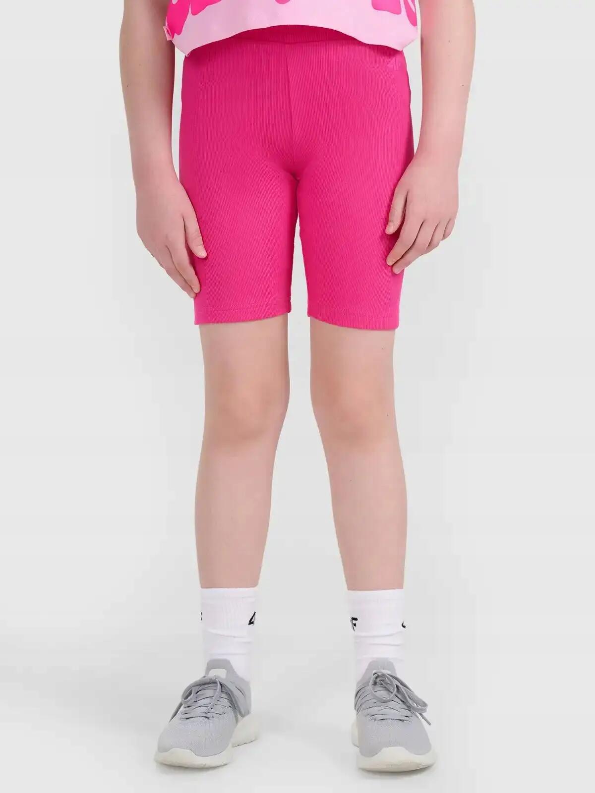 SPODENKI DZIEWCZĘCE 4F LEGGINSY KRÓTKIE KOLARKI PRĄŻKOWANE   RÓŻOWE 2/11