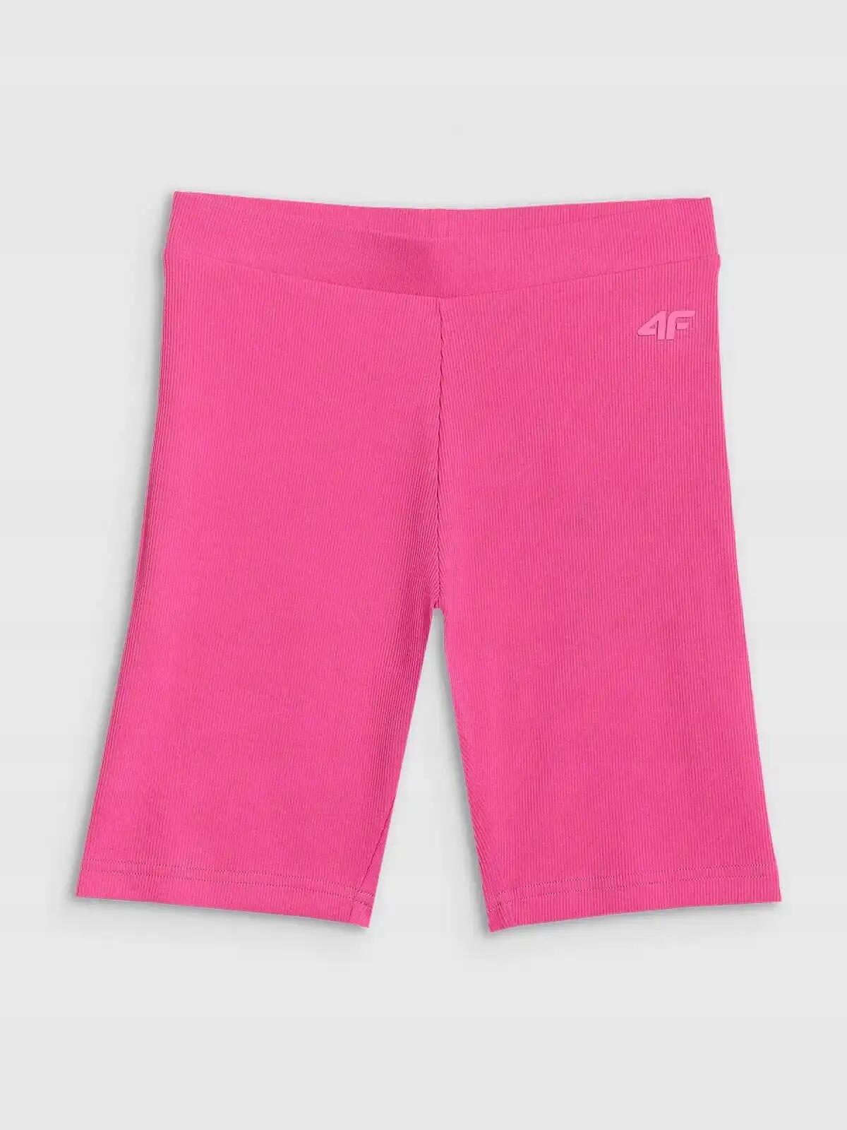SPODENKI DZIEWCZĘCE 4F LEGGINSY KRÓTKIE KOLARKI PRĄŻKOWANE   RÓŻOWE 10/11