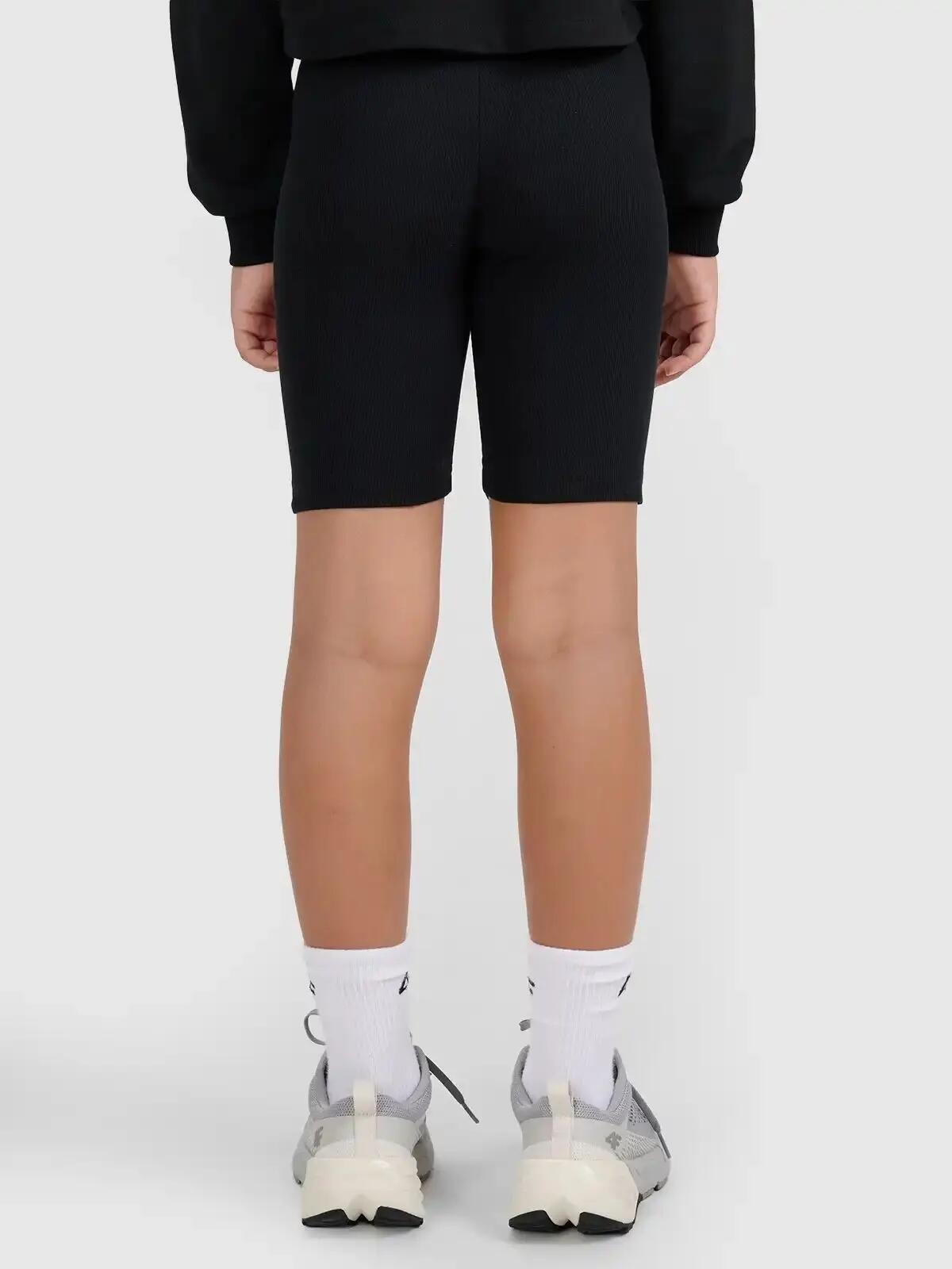 SPODENKI DZIEWCZĘCE 4F LEGGINSY KRÓTKIE KOLARKI PRĄŻKOWANE   CZARNE 3/6