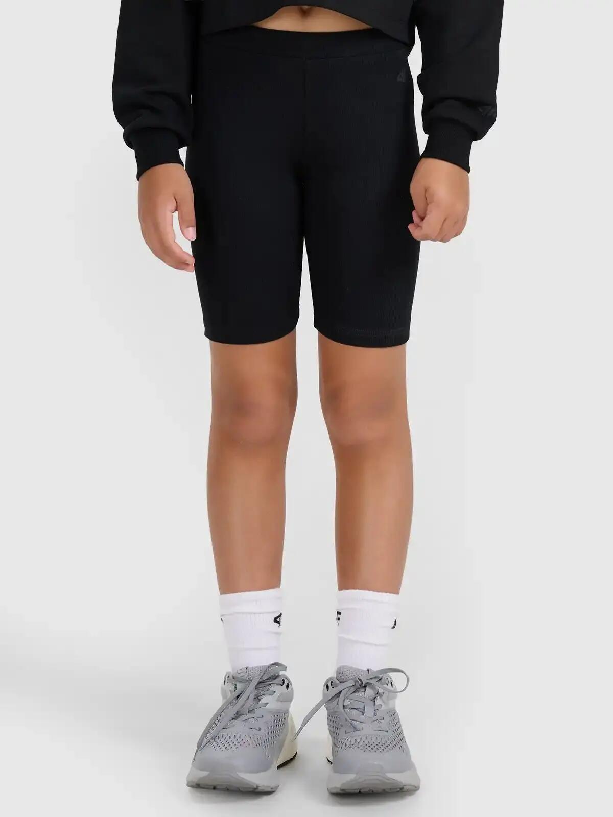 SPODENKI DZIEWCZĘCE 4F LEGGINSY KRÓTKIE KOLARKI PRĄŻKOWANE   CZARNE 2/6