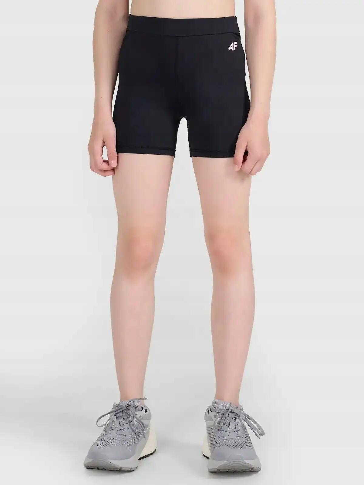 SPODENKI 4F DZIEWCZĘCE KRÓTKIE LEGGINSY KOLARKI SZYBKOSCHNĄCE  F100 CZARNE 2/4