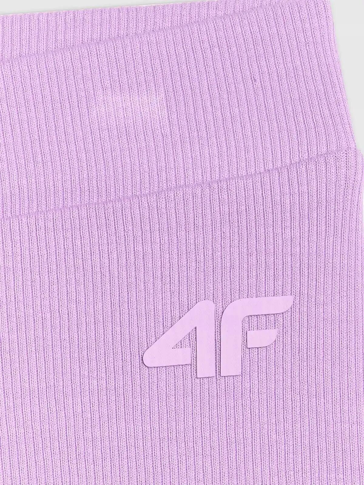 SPODENKI DZIEWCZĘCE 4F LEGGINSY KRÓTKIE KOLARKI PRĄŻKOWANE   FIOLETOWE 5/6
