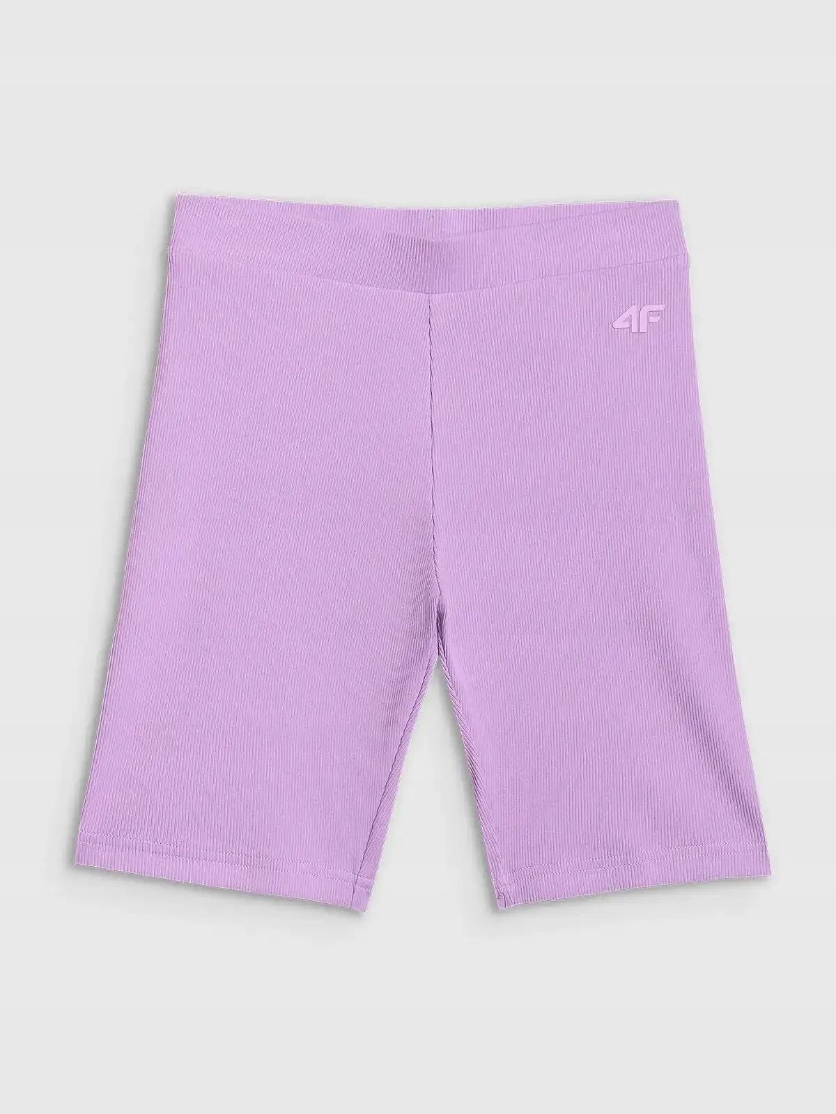 SPODENKI DZIEWCZĘCE 4F LEGGINSY KRÓTKIE KOLARKI PRĄŻKOWANE   FIOLETOWE 4/6