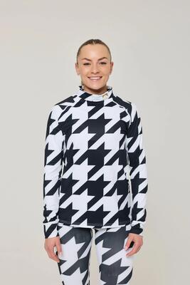 Zwart-wit pied-de-poule thermoshirt voor dames