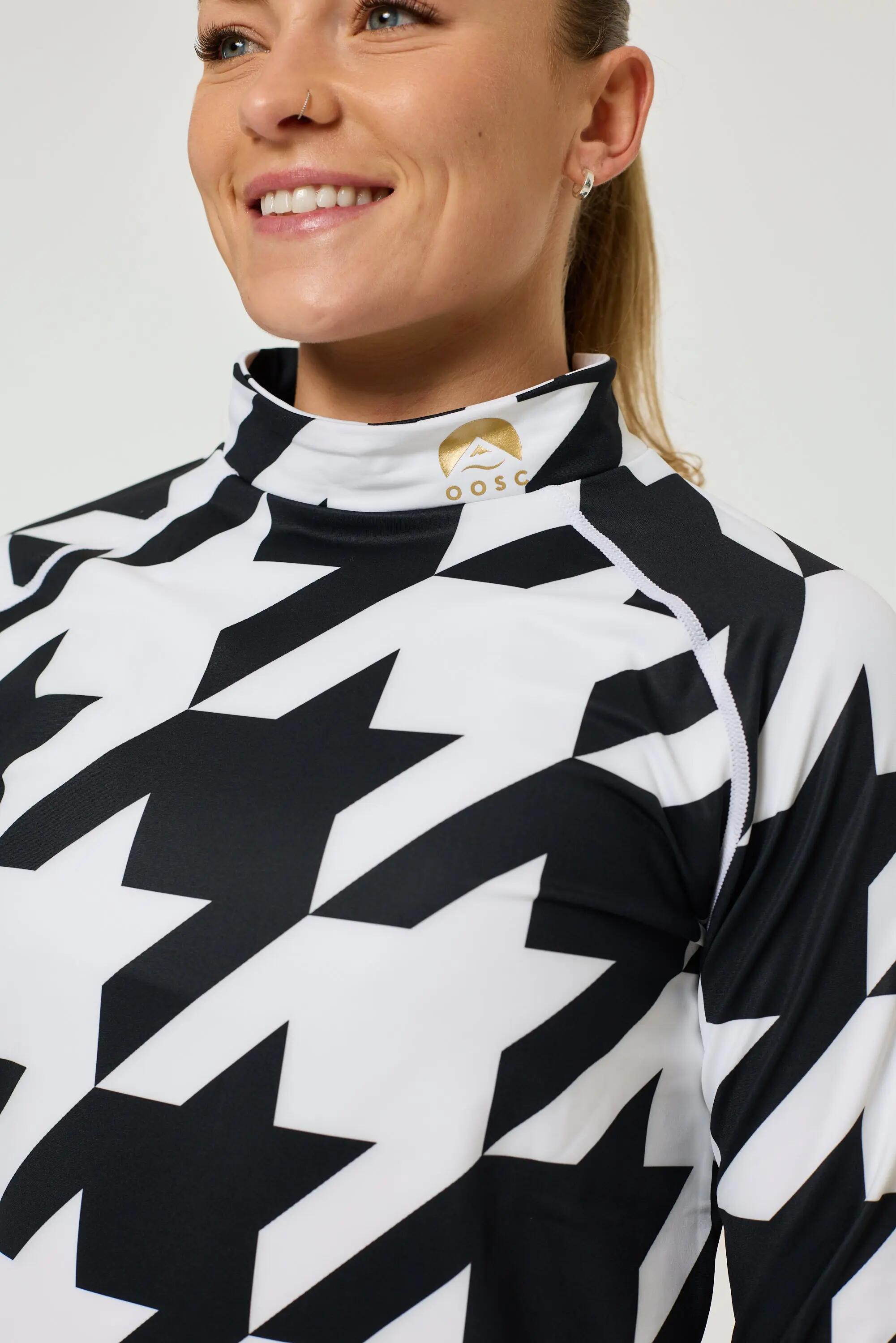 Schwarz-weißes Hahnentritt-Damen-Baselayer-Oberteil 3/5
