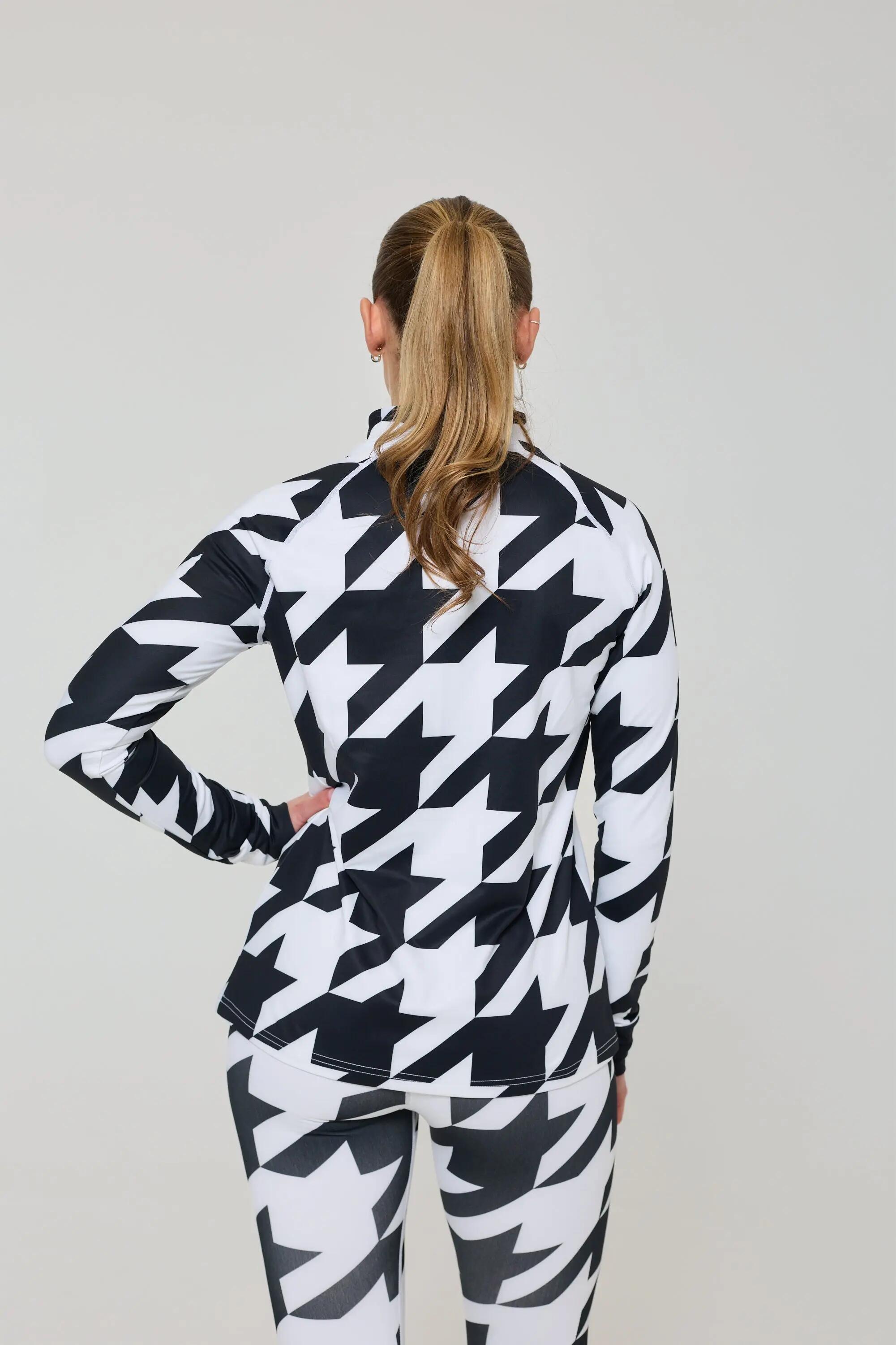 Schwarz-weißes Hahnentritt-Damen-Baselayer-Oberteil 2/5