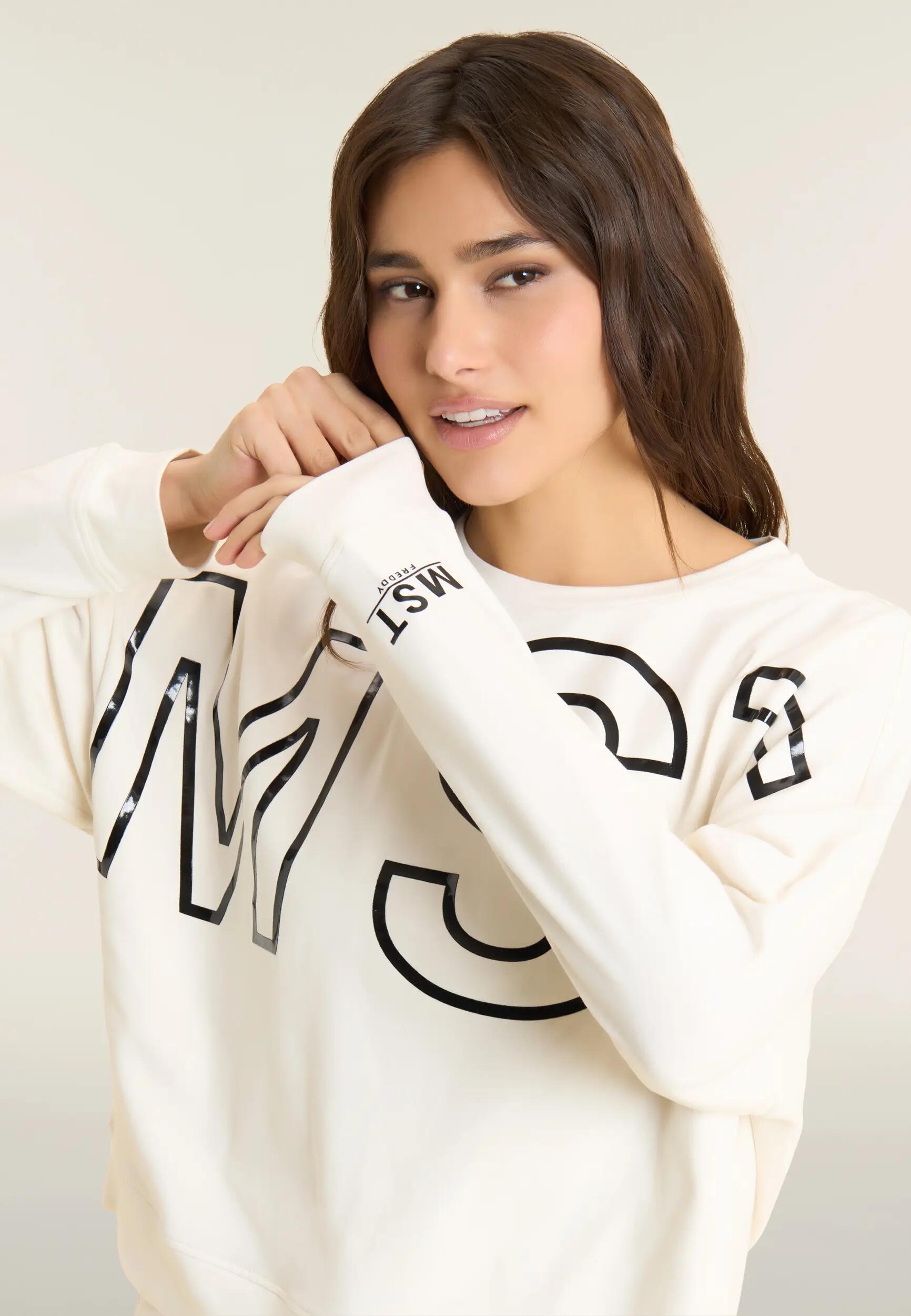 Felpa oversize cropped da donna con maxi stampa 4/6
