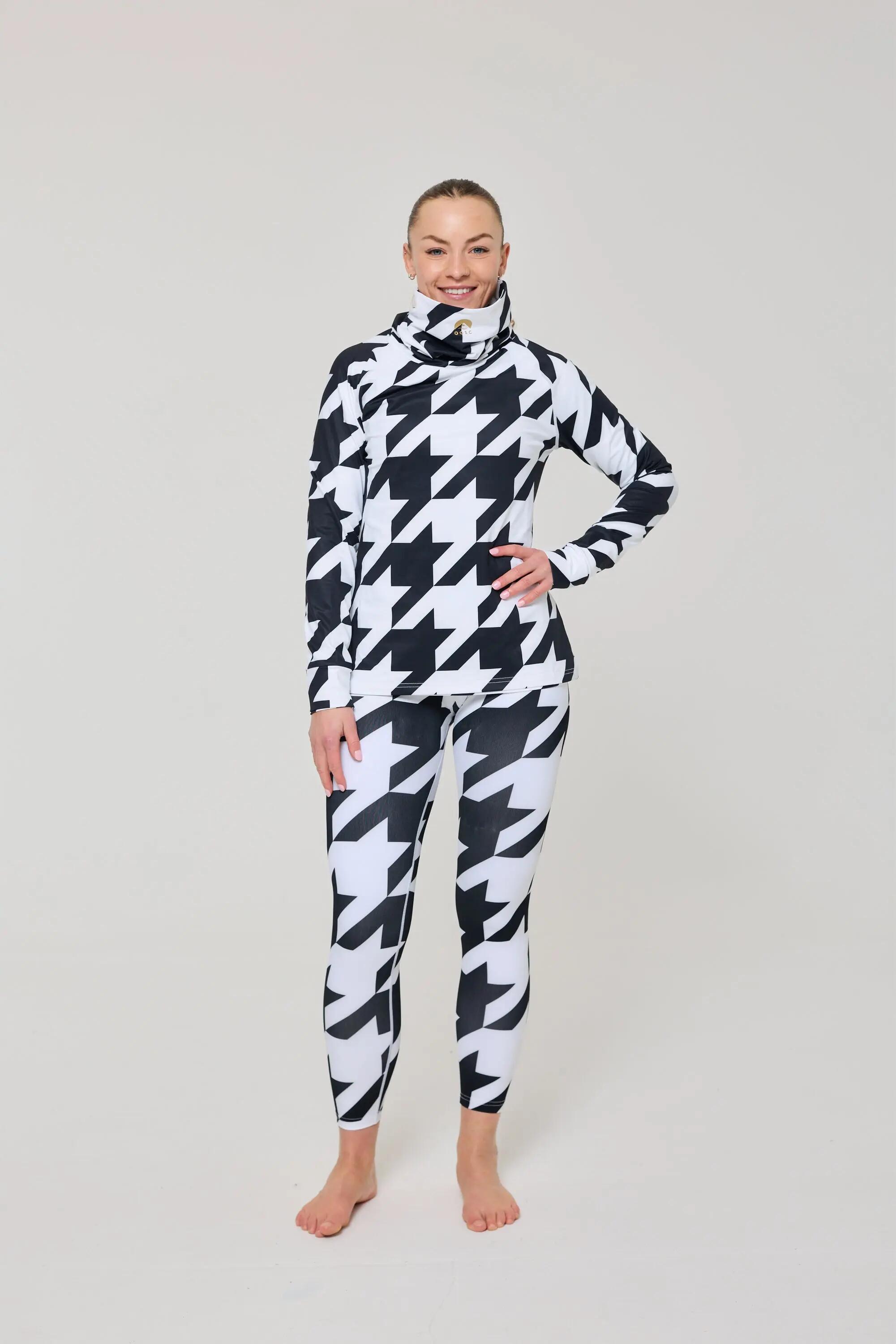 Top intimo da donna a collo alto con motivo pied de poule bianco e nero 2/4