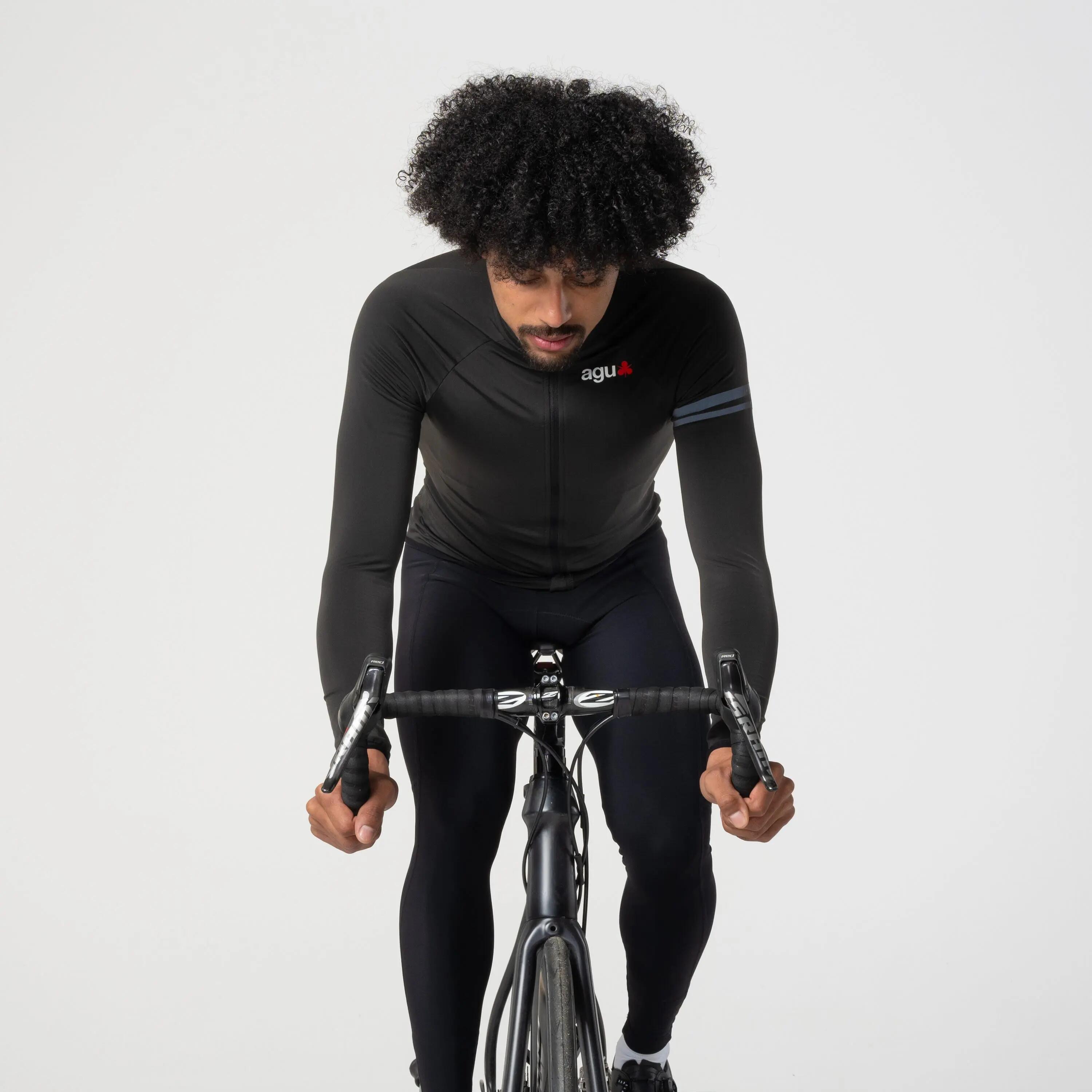 Maillot de cyclisme homme gravel thermique manches longues Essential noir 4/7