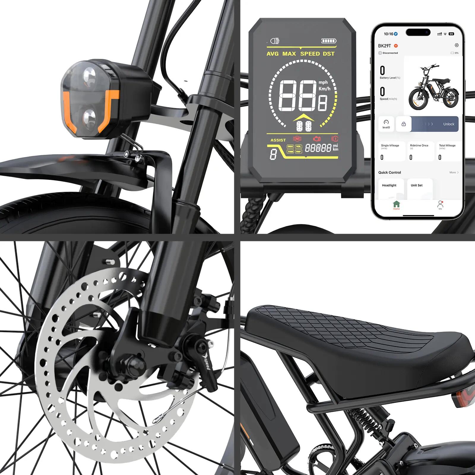 Bicicleta Elétrica Fat Bike 20", E-Bike Todo Terreno, Pneus 20x4.0 4/6