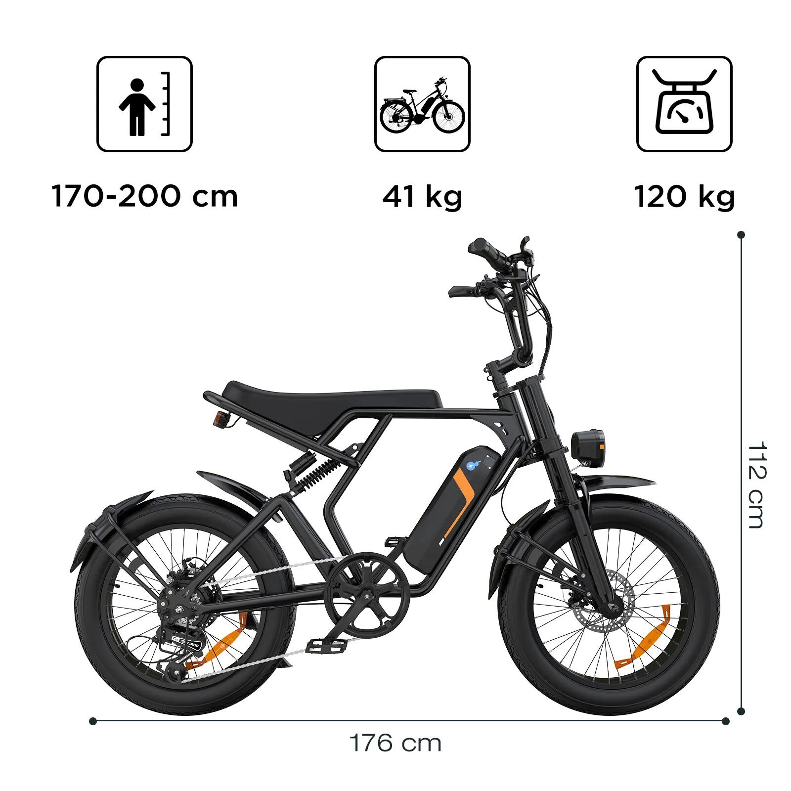 Bicicleta Elétrica Fat Bike 20", E-Bike Todo Terreno, Pneus 20x4.0 2/6