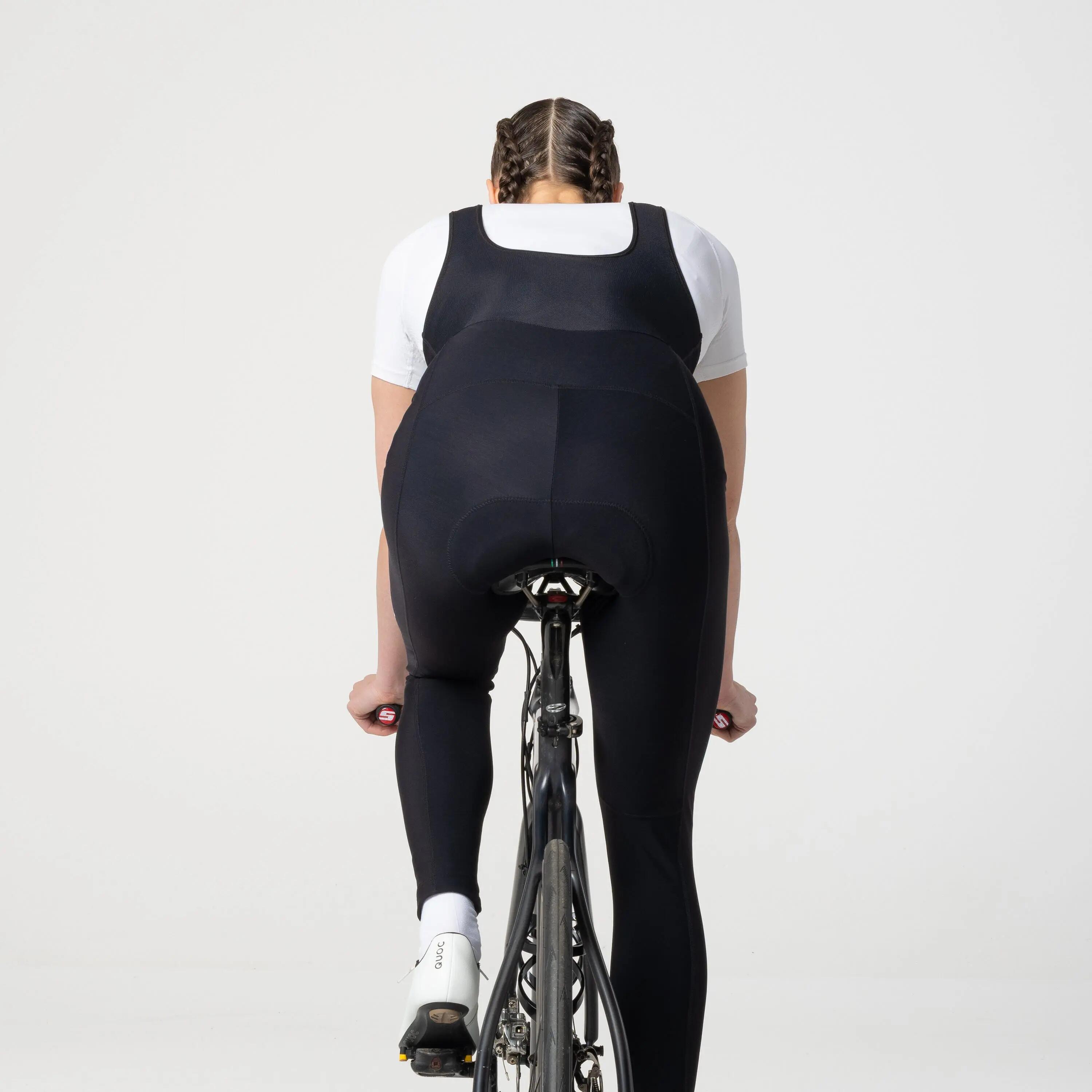 Dames wielrennen bibtight winter brushed zwart Essential 4/7