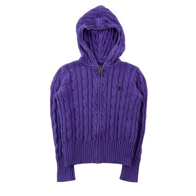 Tweedehands - gilets meisje gedraaide tricot capuchon - als nieuw
