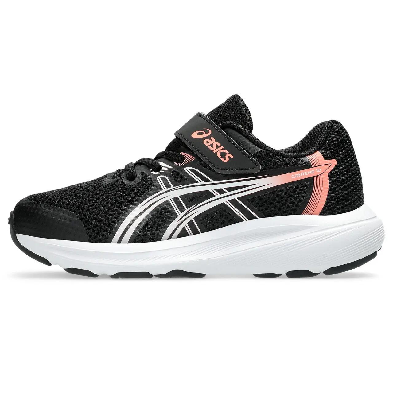 Calcado De Corrida Crianças, Unissex - ASICS Contend 10 PS - Black/Sun Coral 7/8