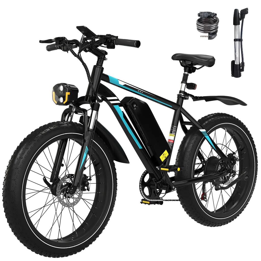 26" x 4.0 Fat Tire Electric Bike 250W 48V 15Ah Removable Battery
