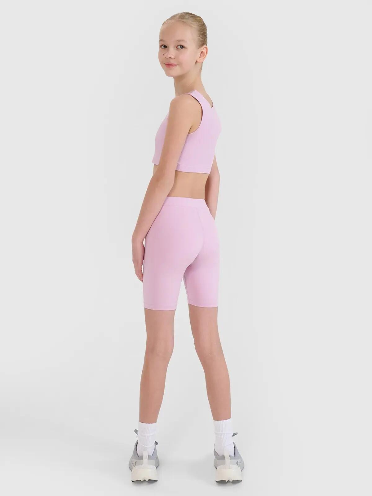 LEGGINSY DZIEWCZĘCE KRÓTKIE 4F KOLARKI SPORTOWE    RÓŻOWE 4/7