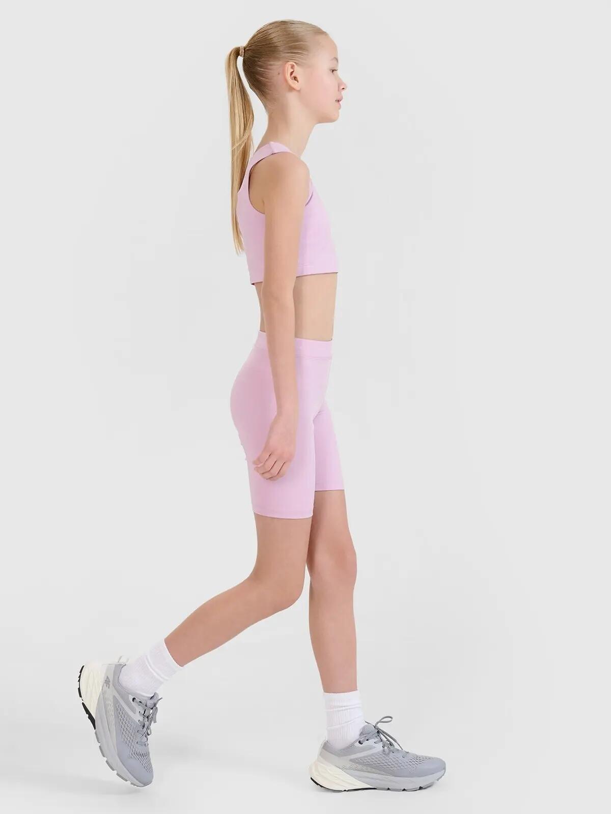 LEGGINSY DZIEWCZĘCE KRÓTKIE 4F KOLARKI SPORTOWE    RÓŻOWE 3/7