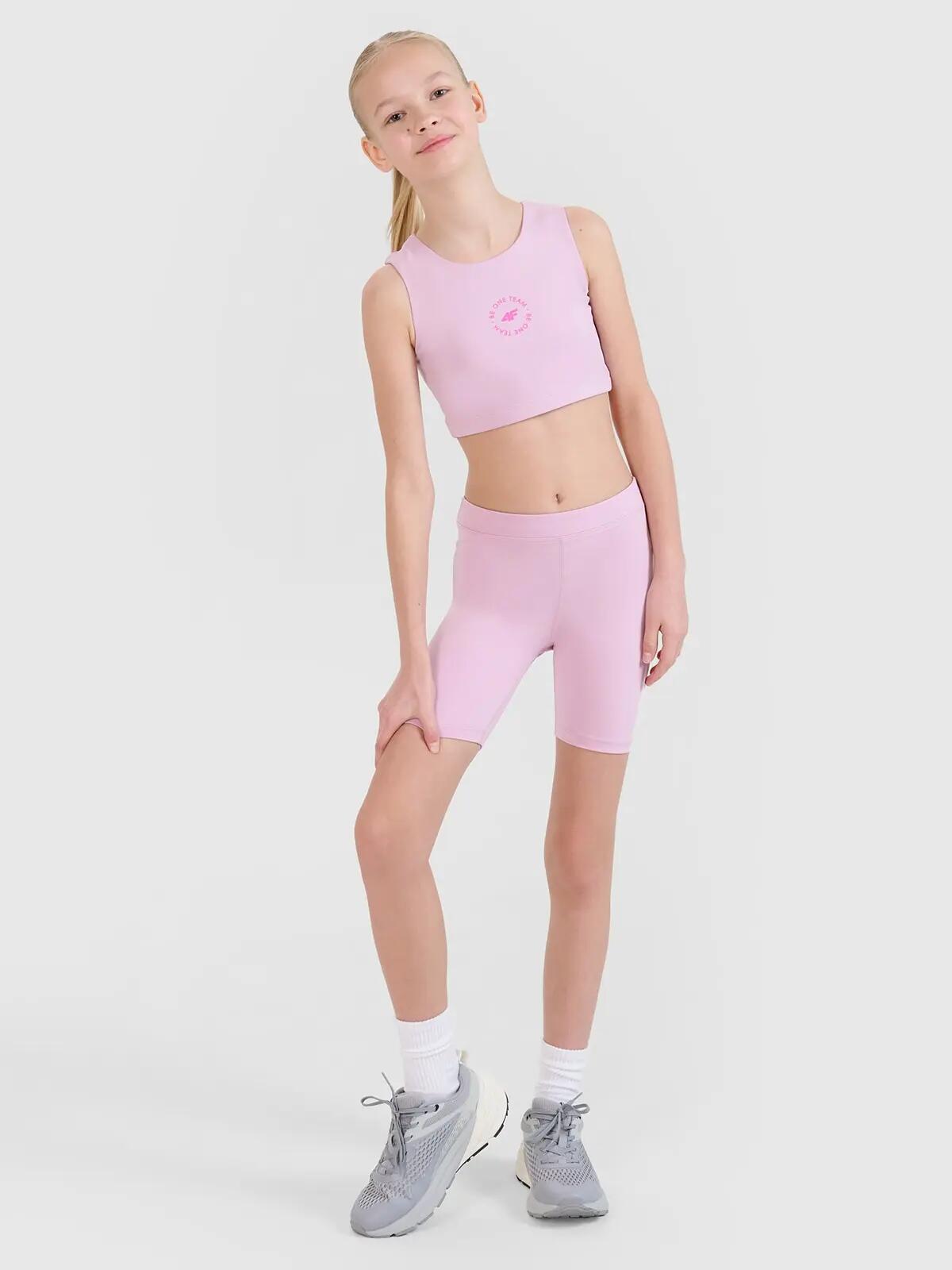 LEGGINSY DZIEWCZĘCE KRÓTKIE 4F KOLARKI SPORTOWE    RÓŻOWE 2/7