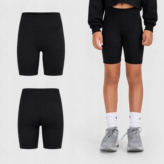 SPODENKI DZIEWCZĘCE 4F LEGGINSY KRÓTKIE KOLARKI PRĄŻKOWANE CZARNE