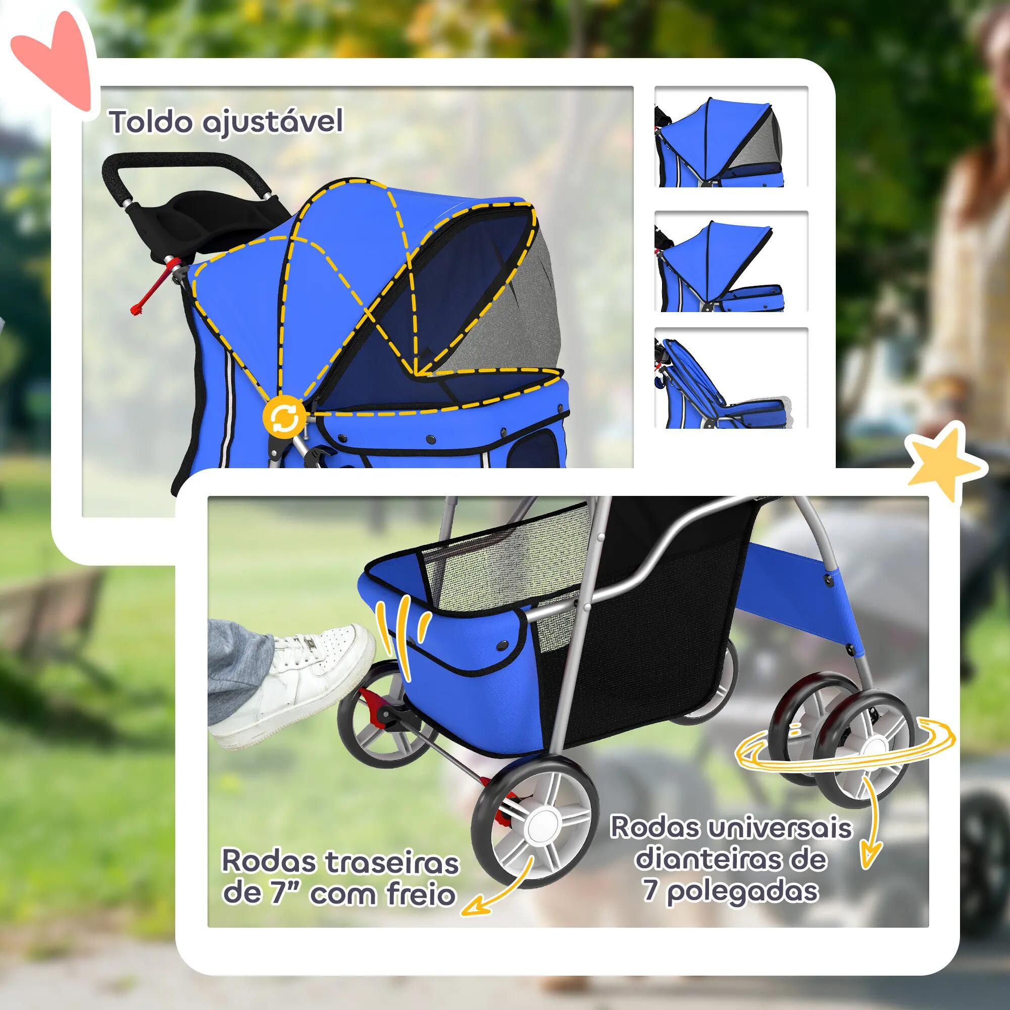 Carrinho para Cães PawHut Tecido Oxford, Aço Azul 77x44x102 cm 6/8