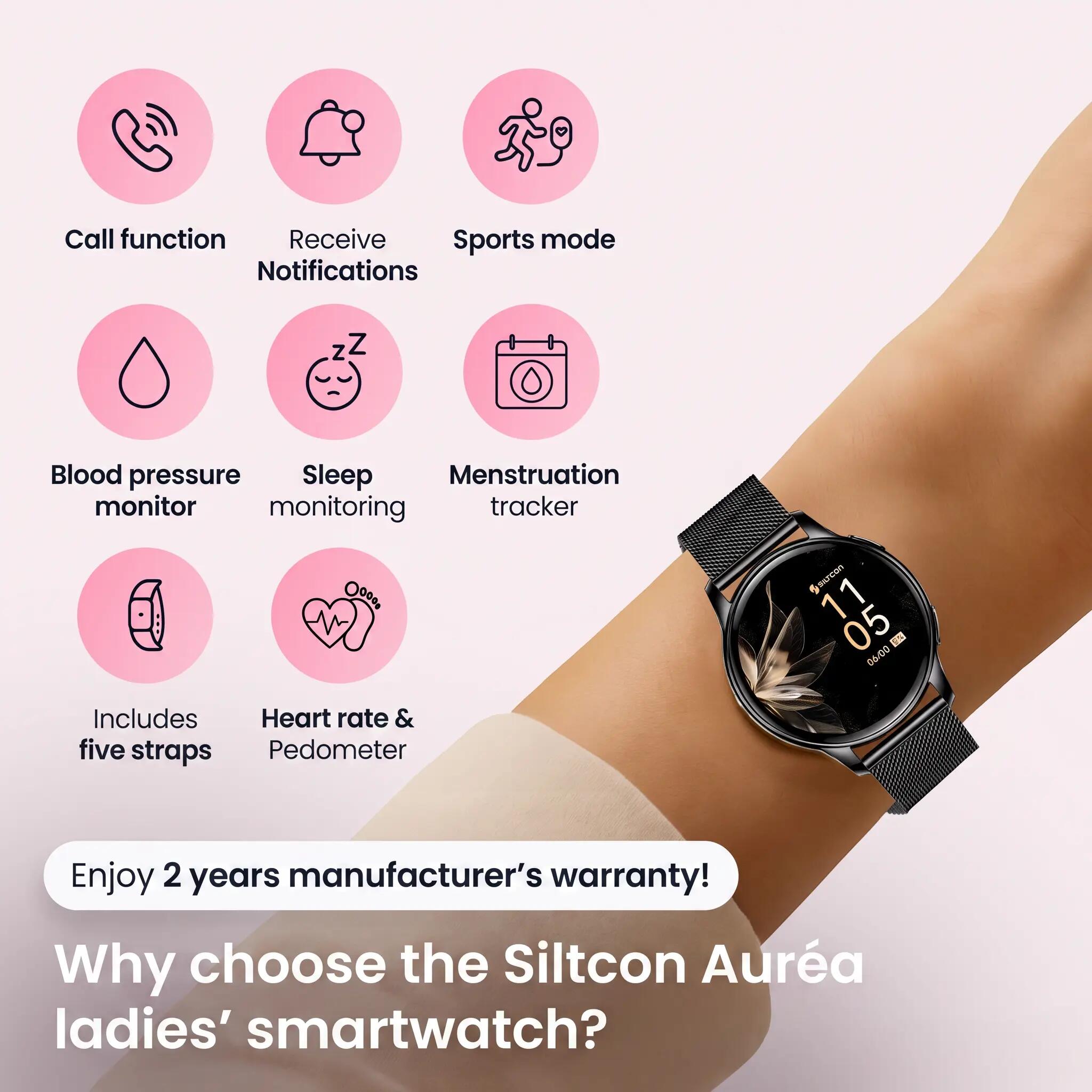 Smartwatch Auréa AMOLED hartslagmeter 5 bandjes zwart 5/14
