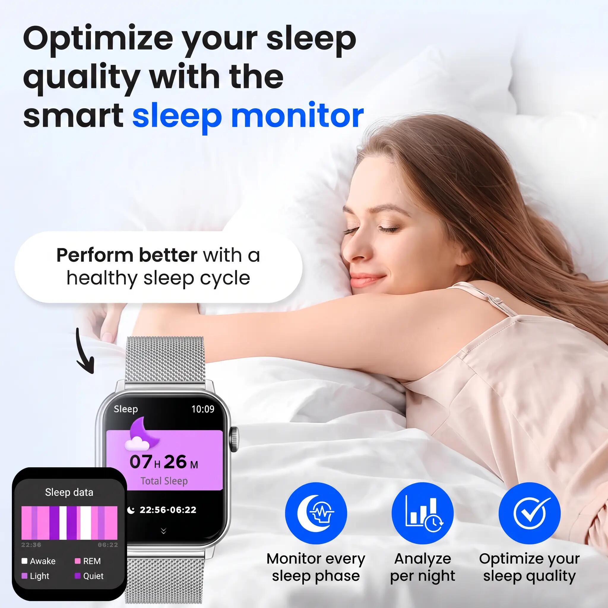 Smartwatch Pro belfunctie hartslagmeter 4 bandjes zilver 5/14