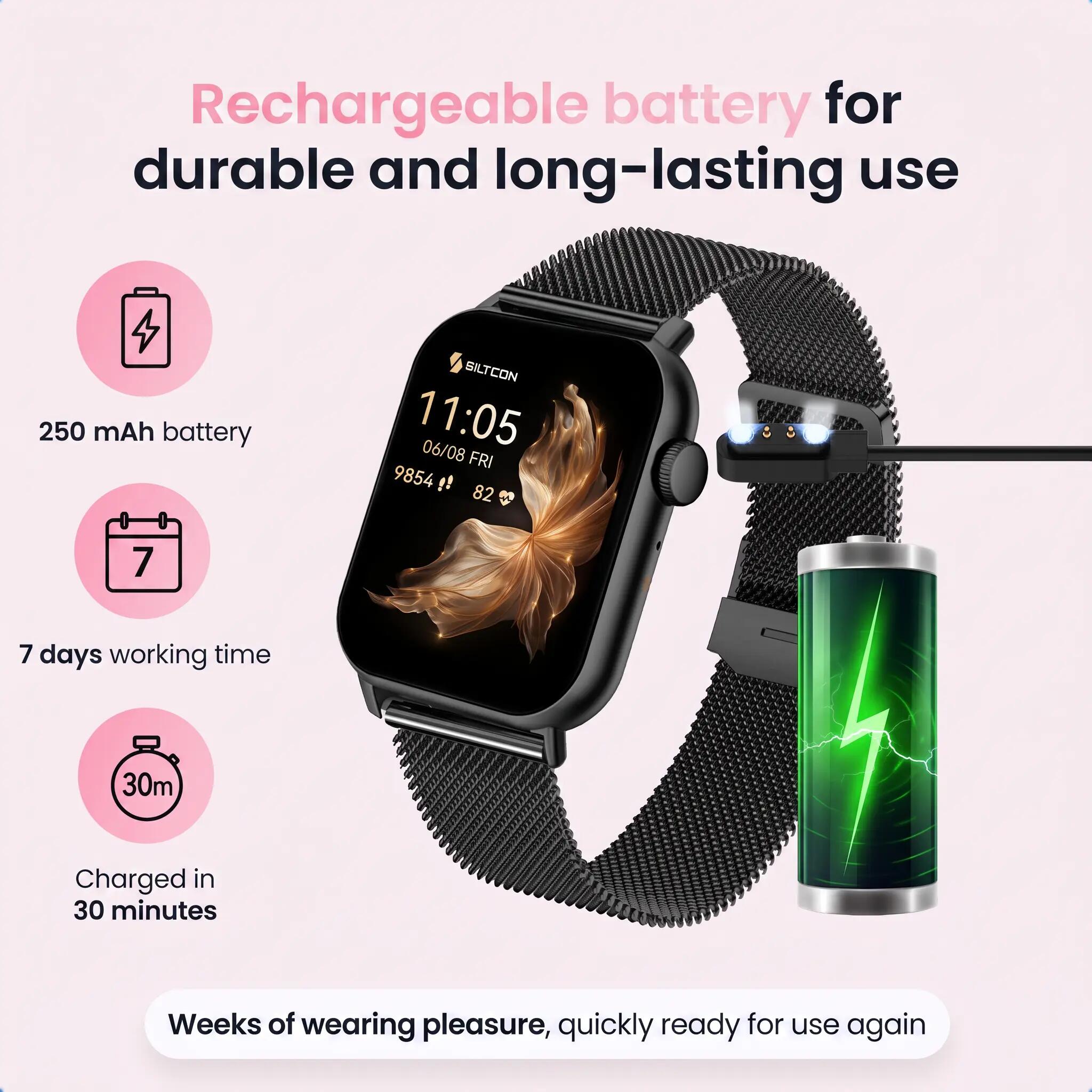 Smartwatch Seréa AMOLED – Belfunctie – 5 Bandjes – Zwart 4/11