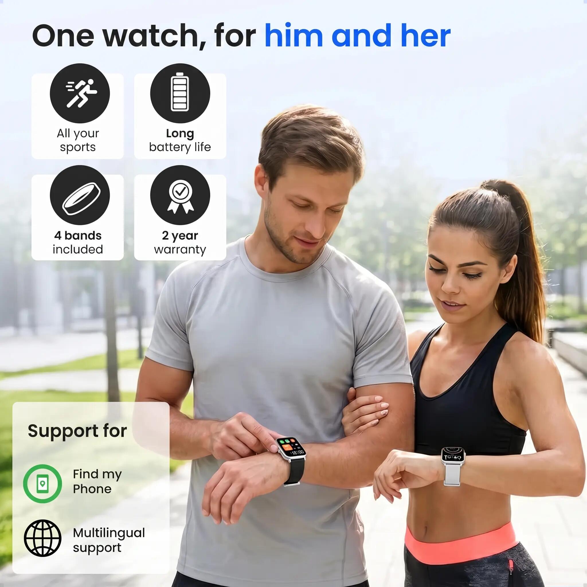 Smartwatch Pro belfunctie hartslagmeter 4 bandjes zilver 4/14