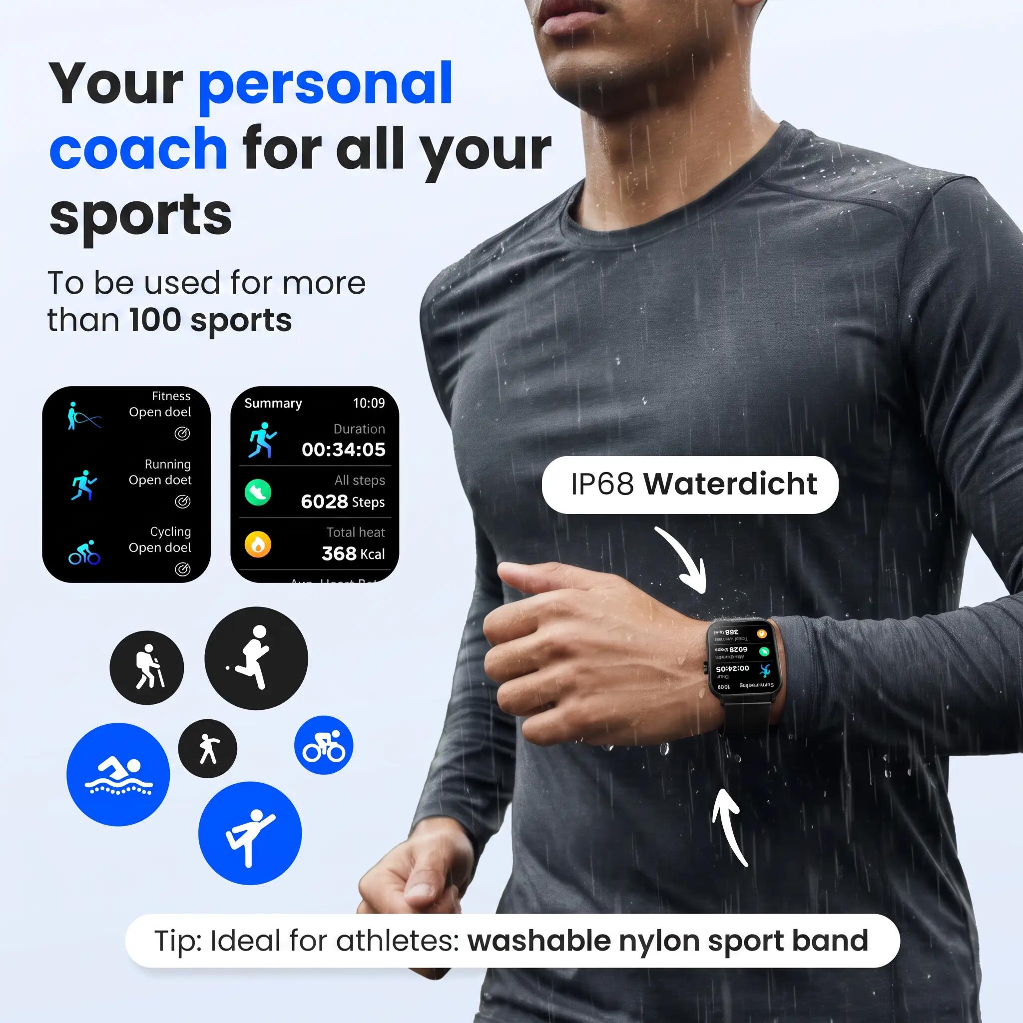 Smartwatch Pro Anruffunktion Herzfrequenzmesser 4 Armbänder schwarz 4/14