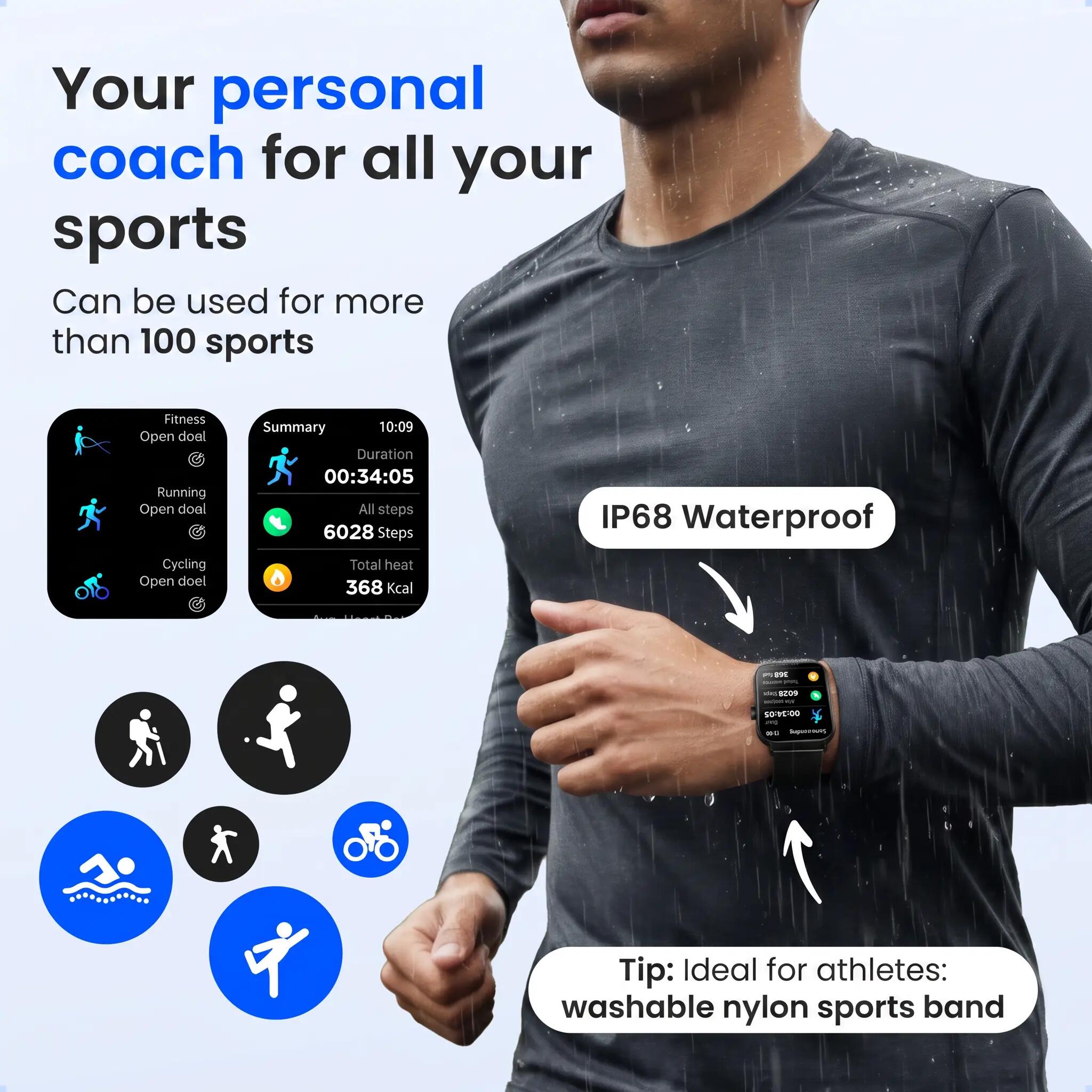Smartwatch Pro Anruffunktion Herzfrequenzmesser 4 Armbänder schwarz 3/14