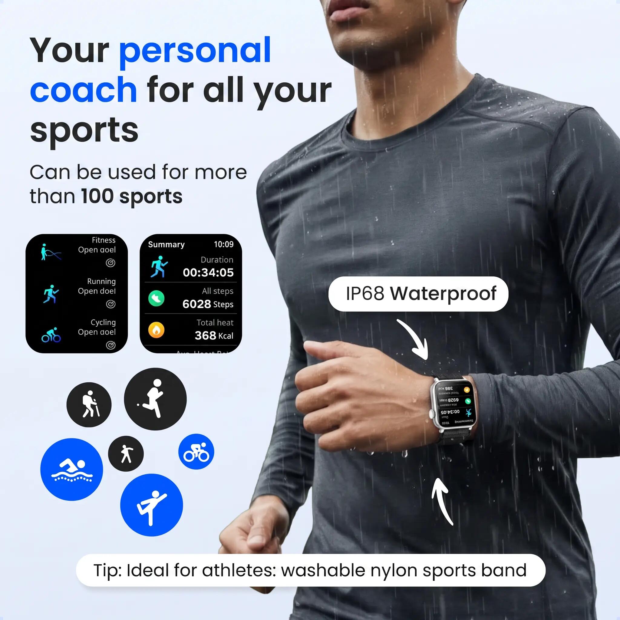 Smartwatch Pro belfunctie hartslagmeter 4 bandjes zilver 2/14
