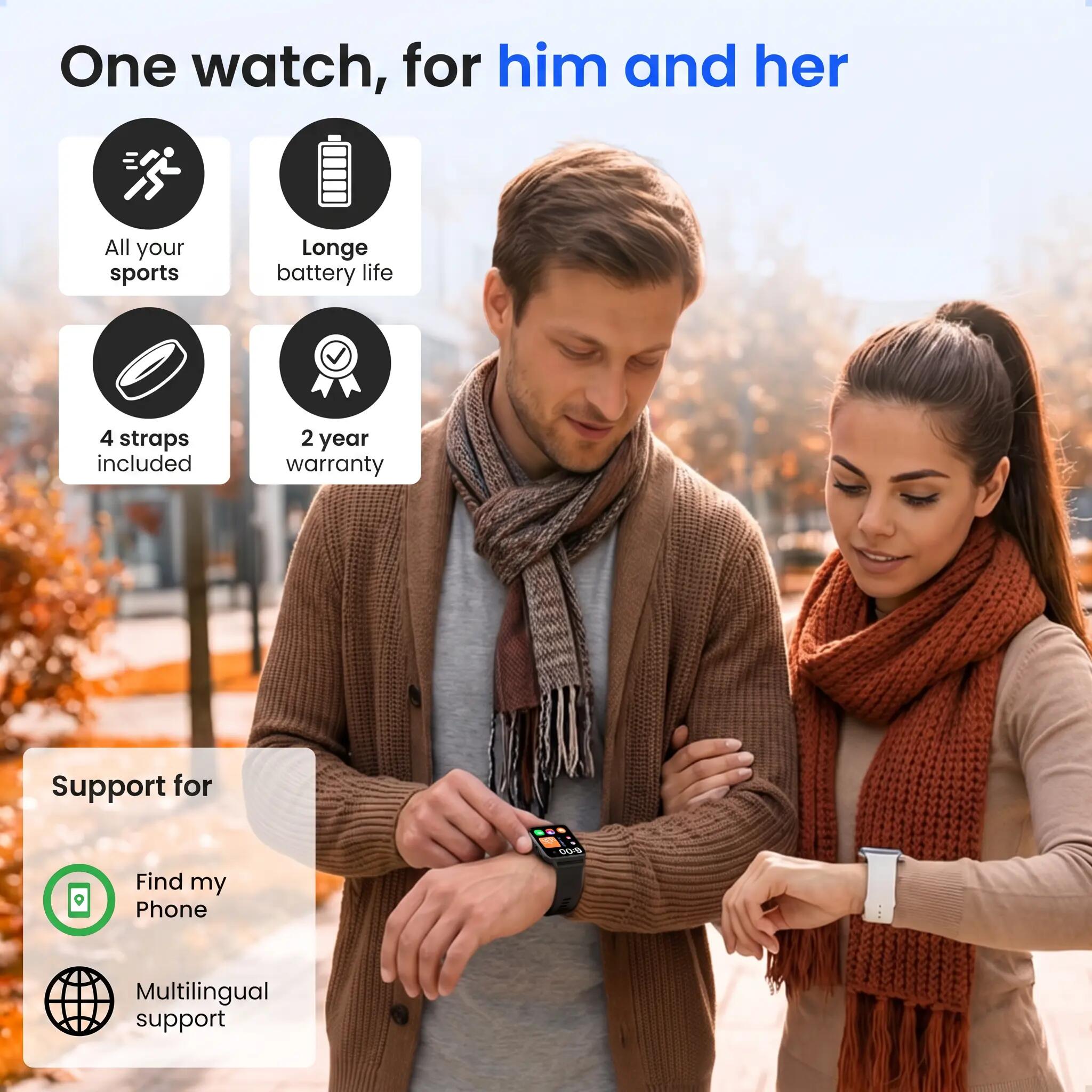 Smartwatch Pro Anruffunktion Herzfrequenzmesser 4 Armbänder schwarz 2/14