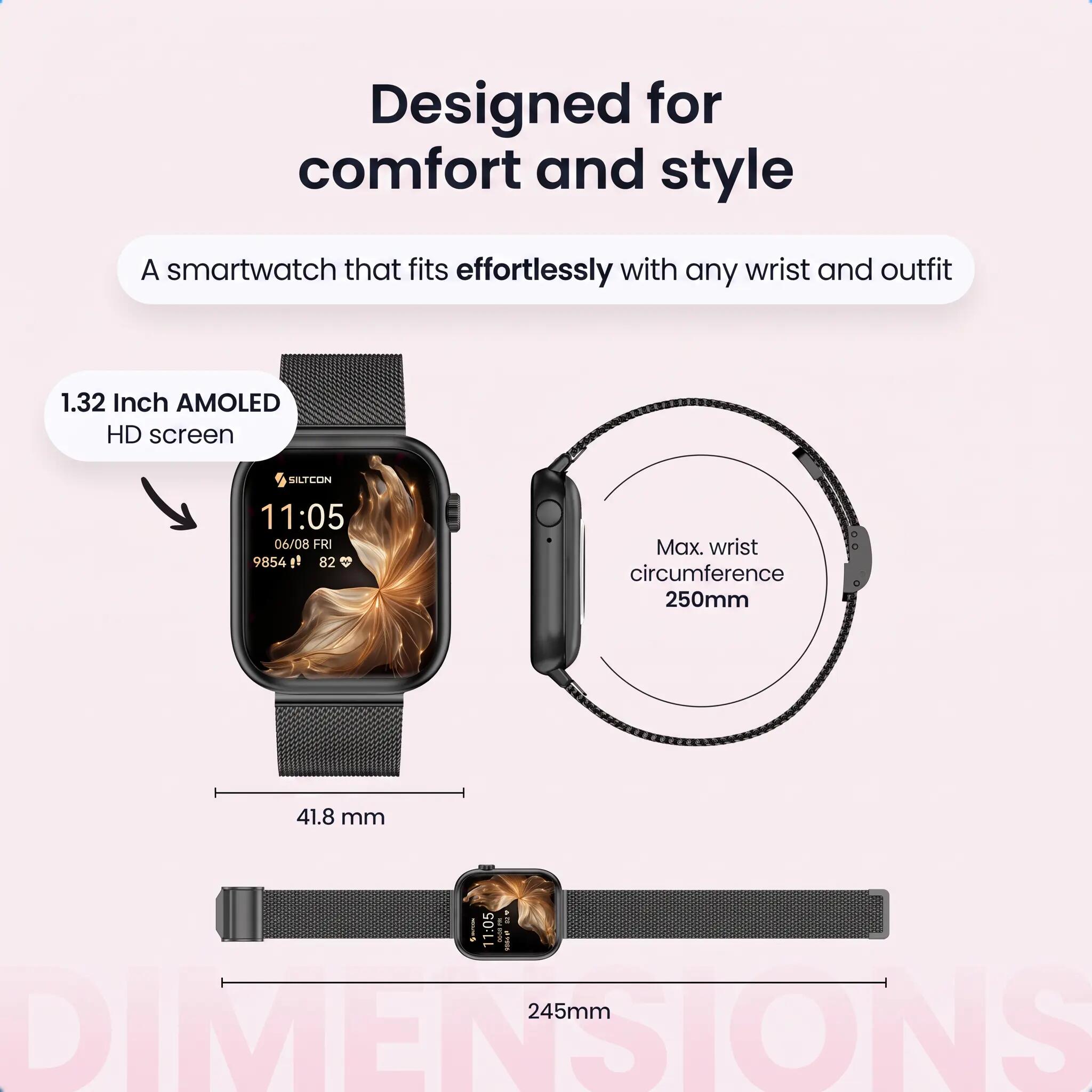 Smartwatch Seréa AMOLED – Belfunctie – 5 Bandjes – Zwart 11/11