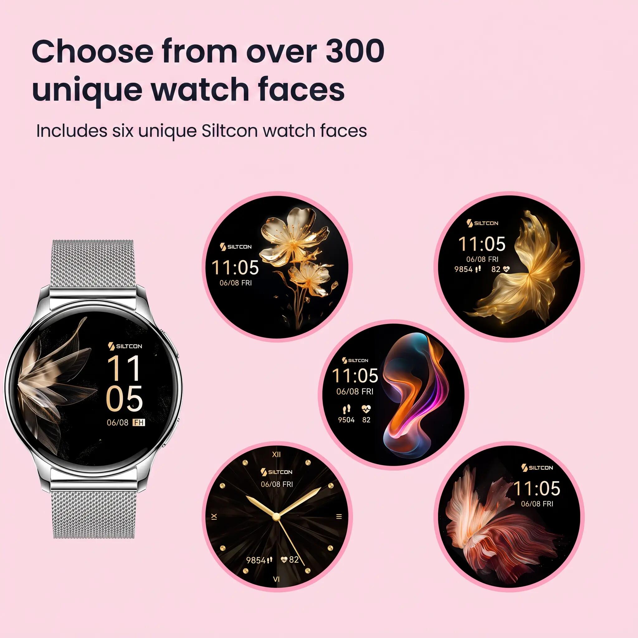 Smartwatch Auréa AMOLED – Hartslagmeter, 5 Bandjes – Zilver 11/11