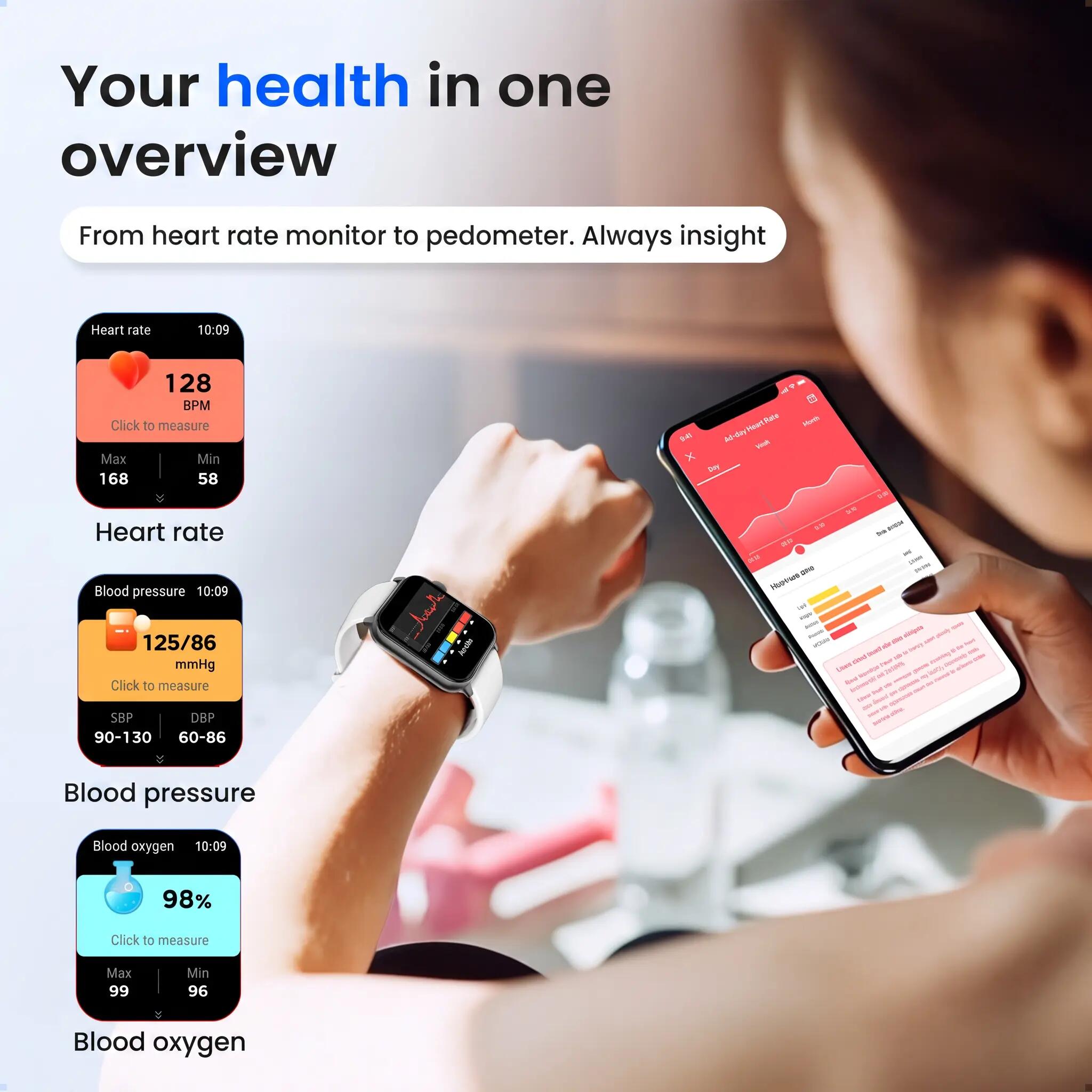 Smartwatch Pro Anruffunktion Herzfrequenzmesser 4 Armbänder schwarz 11/14