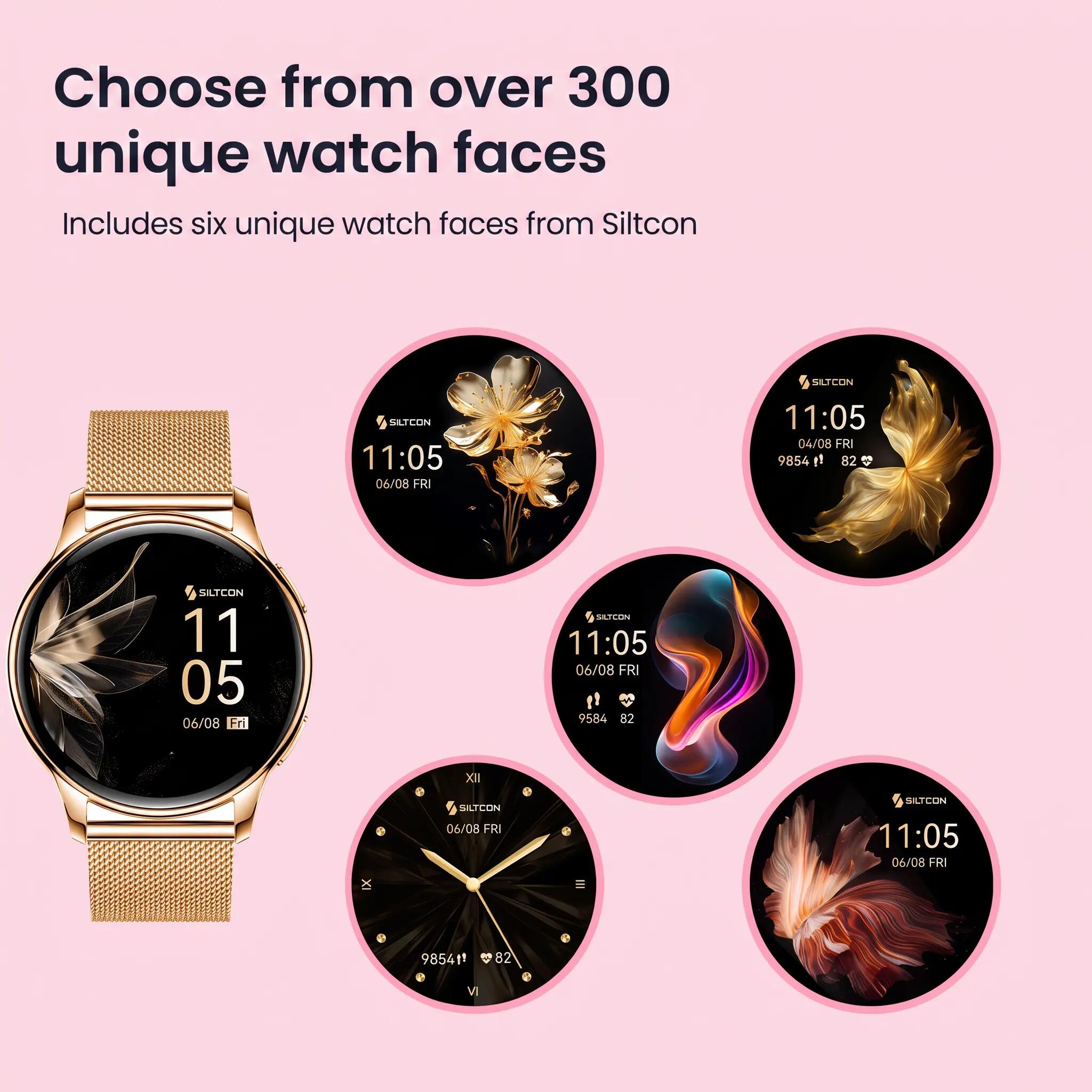 Aurea AMOLED Smartwatch – Herzfrequenzmesser, 5 Armbänder – Gold 11/11