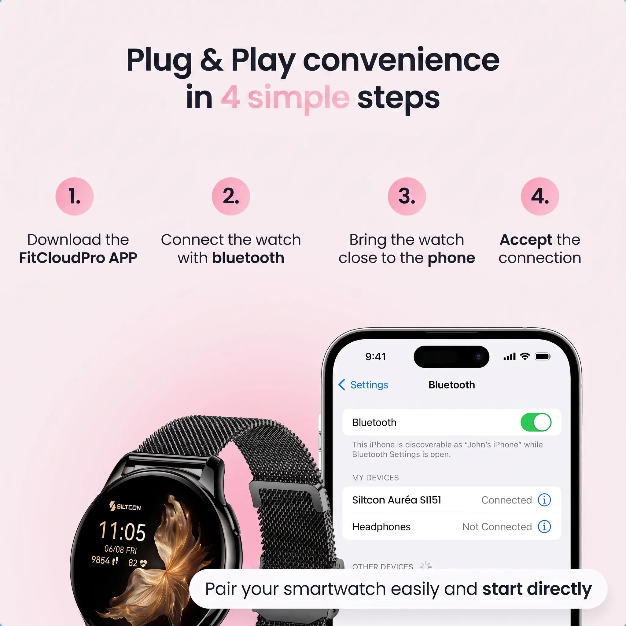 Smartwatch Auréa AMOLED hartslagmeter 5 bandjes zwart 10/14