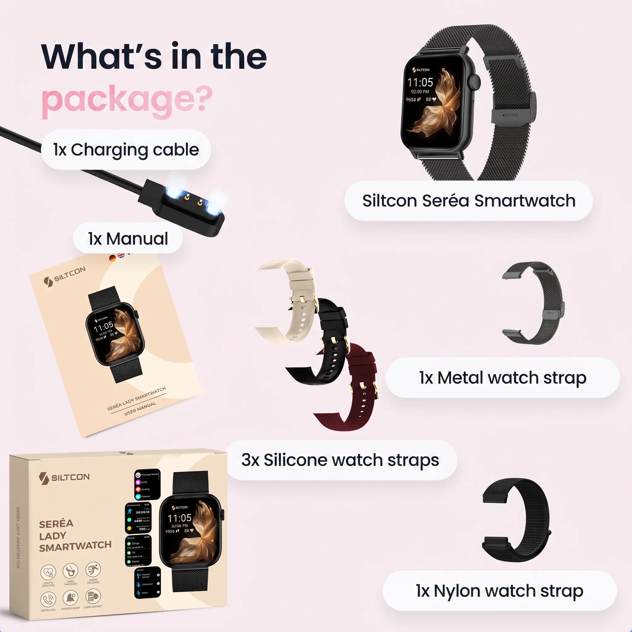 Smartwatch Seréa AMOLED – Belfunctie – 5 Bandjes – Zwart 9/11