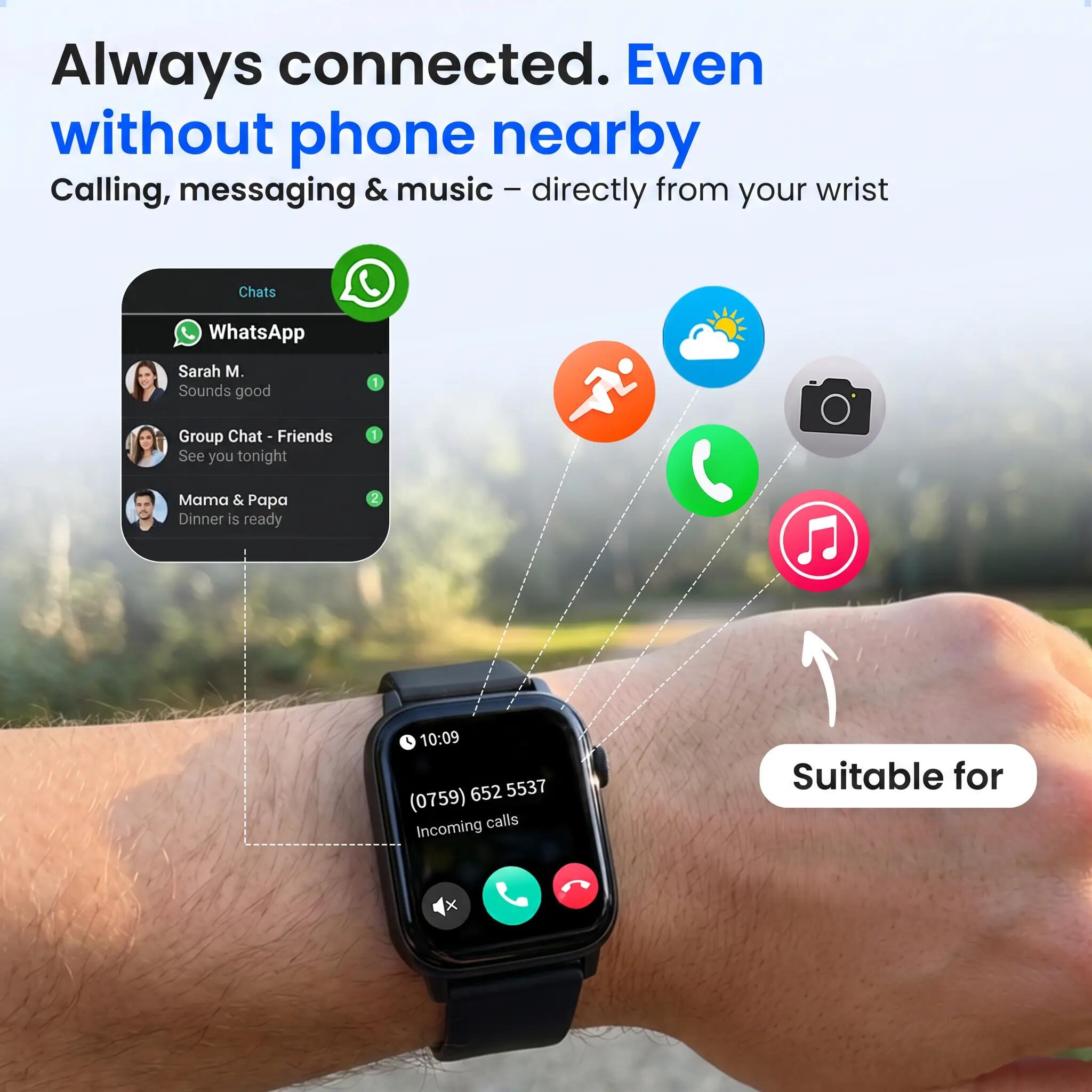 Smartwatch Pro Anruffunktion Herzfrequenzmesser 4 Armbänder schwarz 10/14