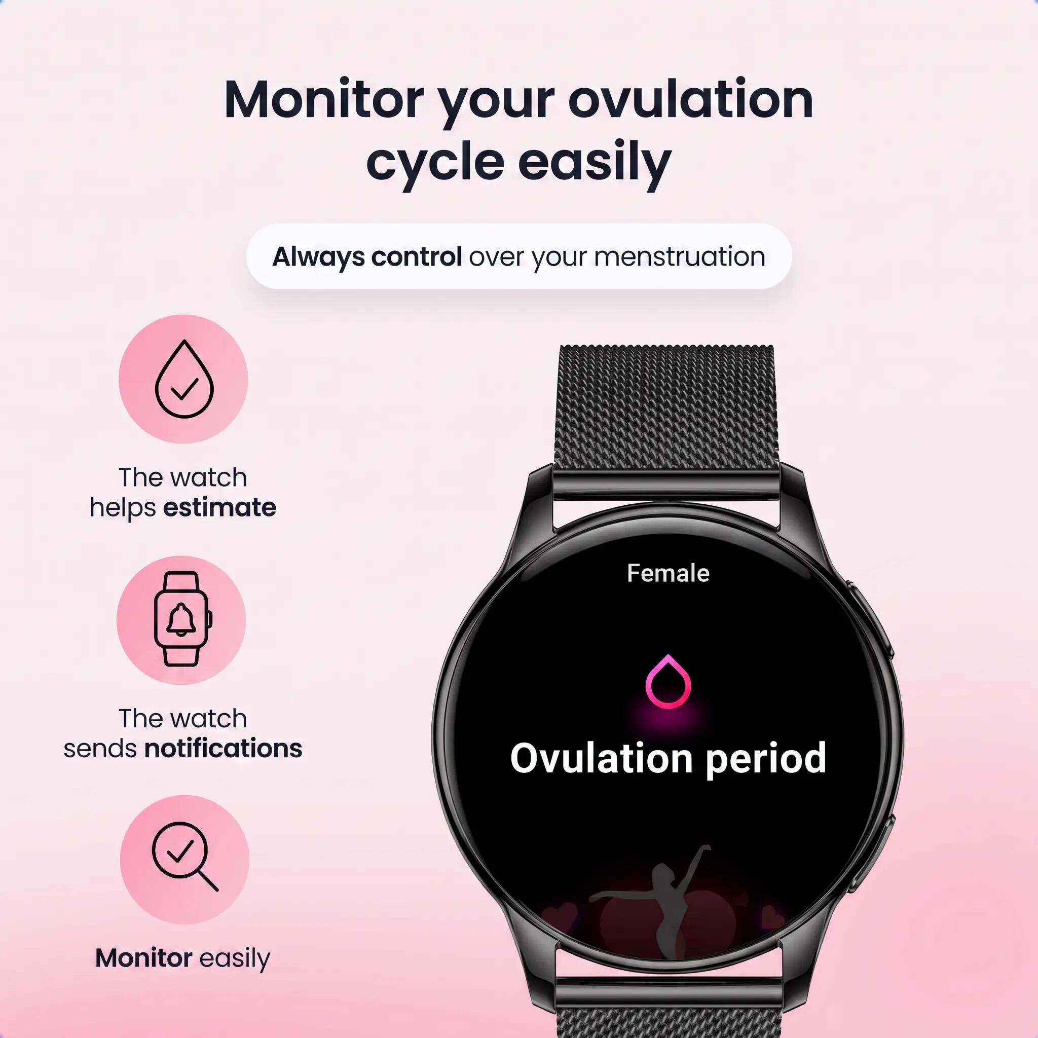 Smartwatch Auréa AMOLED hartslagmeter 5 bandjes zwart 9/14