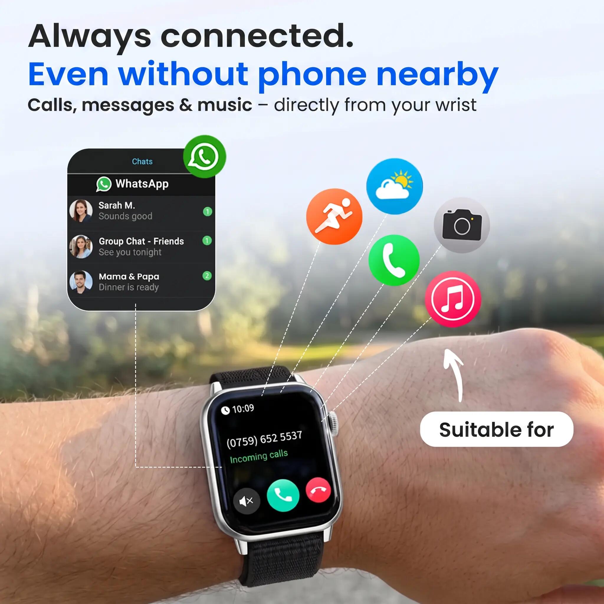 Smartwatch Pro belfunctie hartslagmeter 4 bandjes zilver 9/14