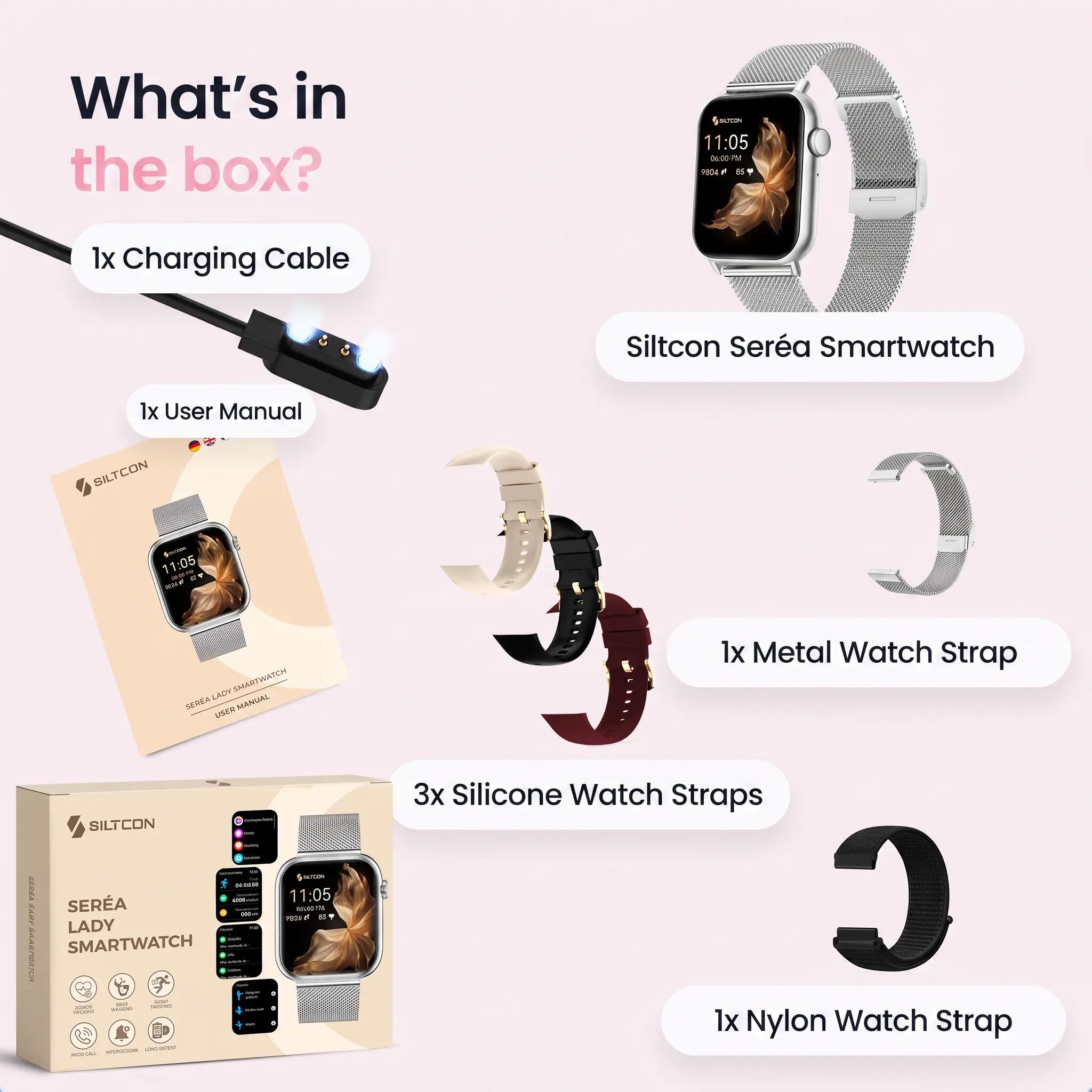 Smartwatch Seréa AMOLED – Belfunctie – 5 Bandjes – Zilver 8/11