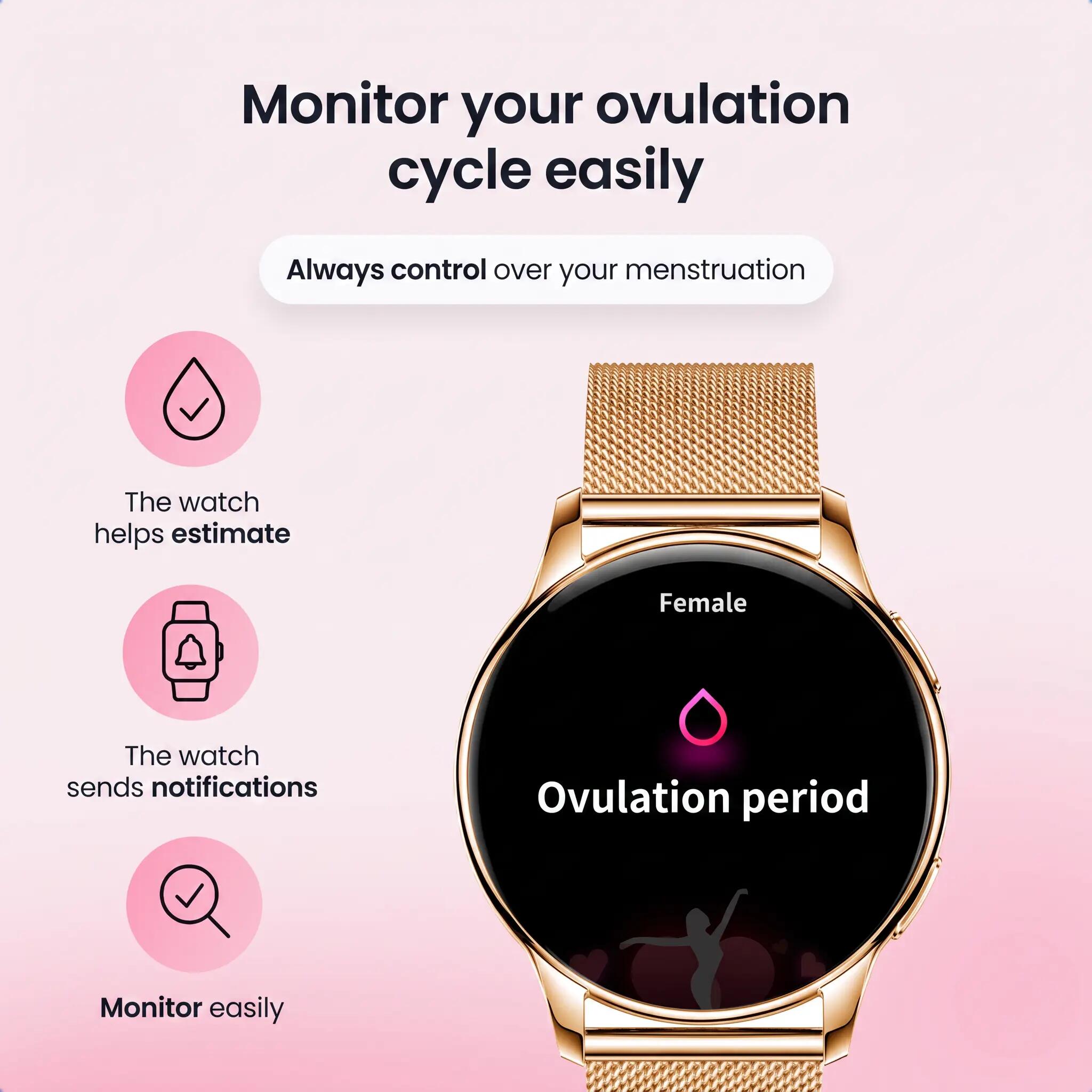 Aurea AMOLED Smartwatch – Herzfrequenzmesser, 5 Armbänder – Gold 8/11