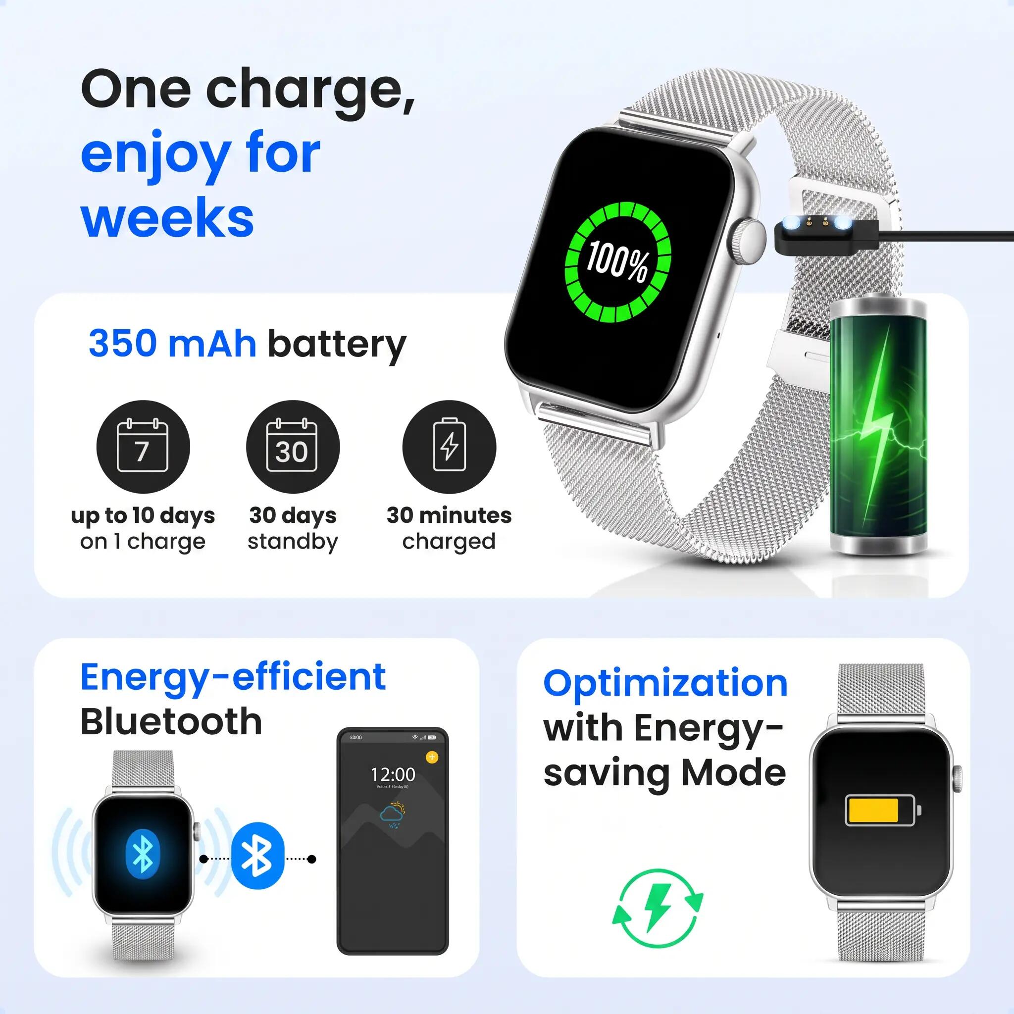 Smartwatch Pro belfunctie hartslagmeter 4 bandjes zilver 8/14