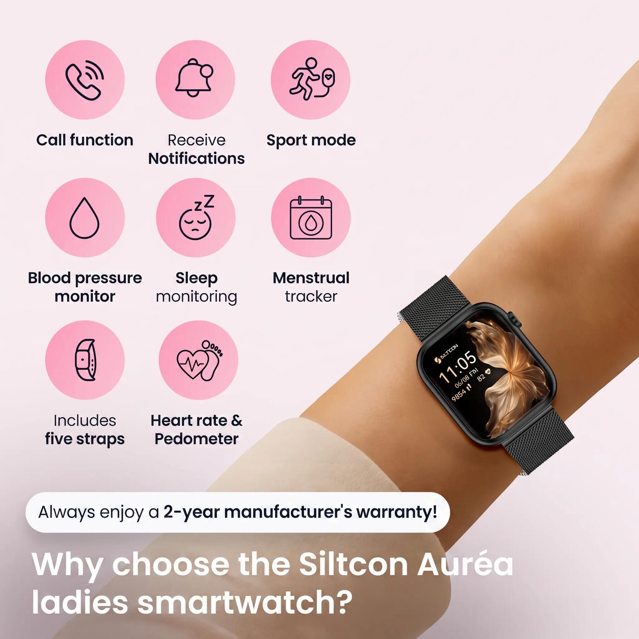 Smartwatch Seréa AMOLED – Belfunctie – 5 Bandjes – Zwart 7/11