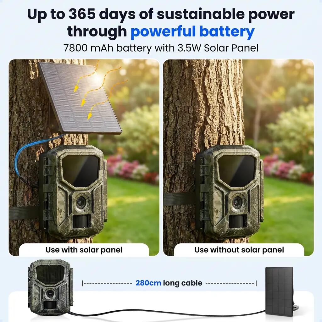 Wildkamera 8K 64MP – No-Glow, WLAN und Solar – 128GB SD 5/12