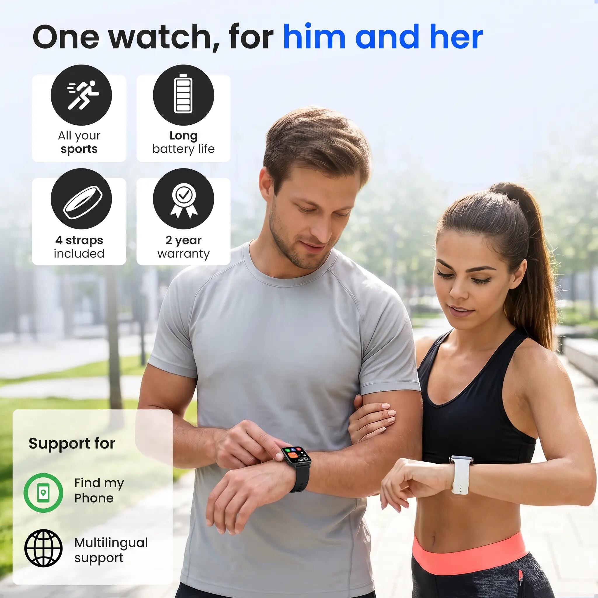 Smartwatch Pro Anruffunktion Herzfrequenzmesser 4 Armbänder schwarz 8/14
