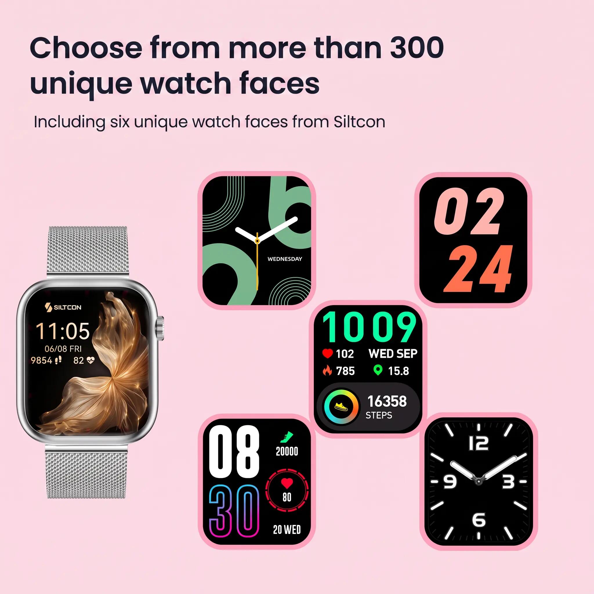 Smartwatch Seréa AMOLED – Belfunctie – 5 Bandjes – Zilver 7/11